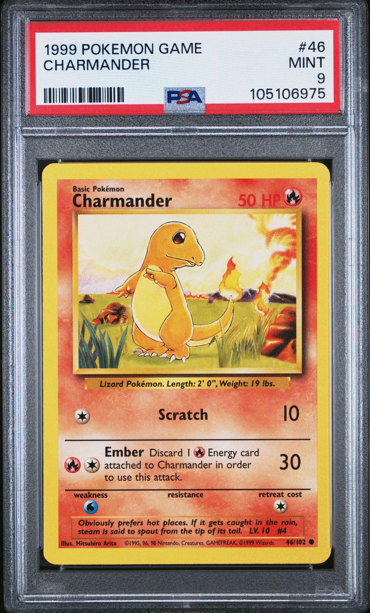 CHARMANDER 46/102 Unlimited POKEMON GAME PSA9 MINT 9 PSA population 6712 <a href=https://www.psacard.com/cert/105106975/psa>https://www.psacard.com/cert/105106975/psa</a>
