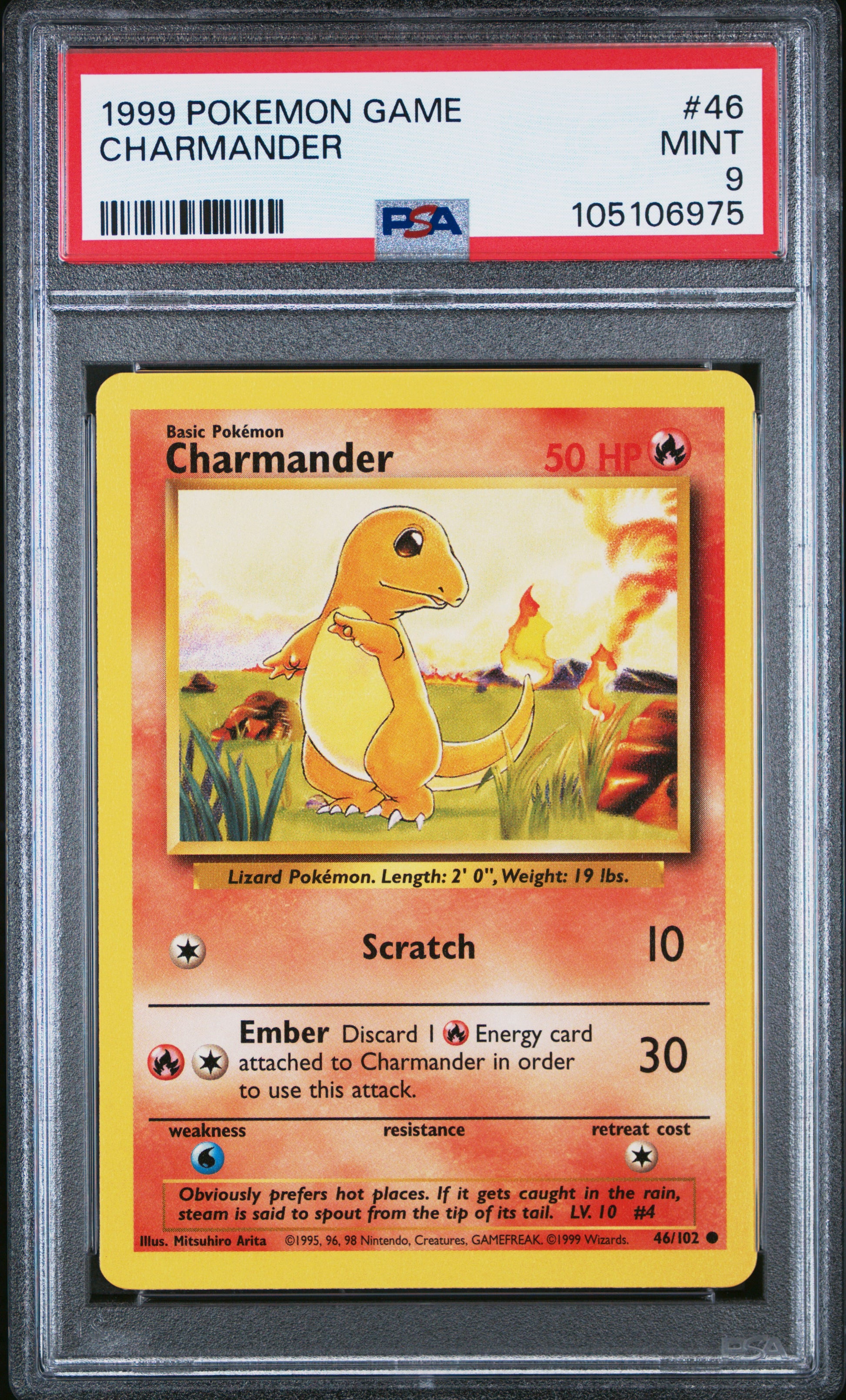 CHARMANDER 46/102 Unlimited POKEMON GAME PSA9 MINT 9 PSA population 6712 <a href=https://www.psacard.com/cert/105106975/psa>https://www.psacard.com/cert/105106975/psa</a>