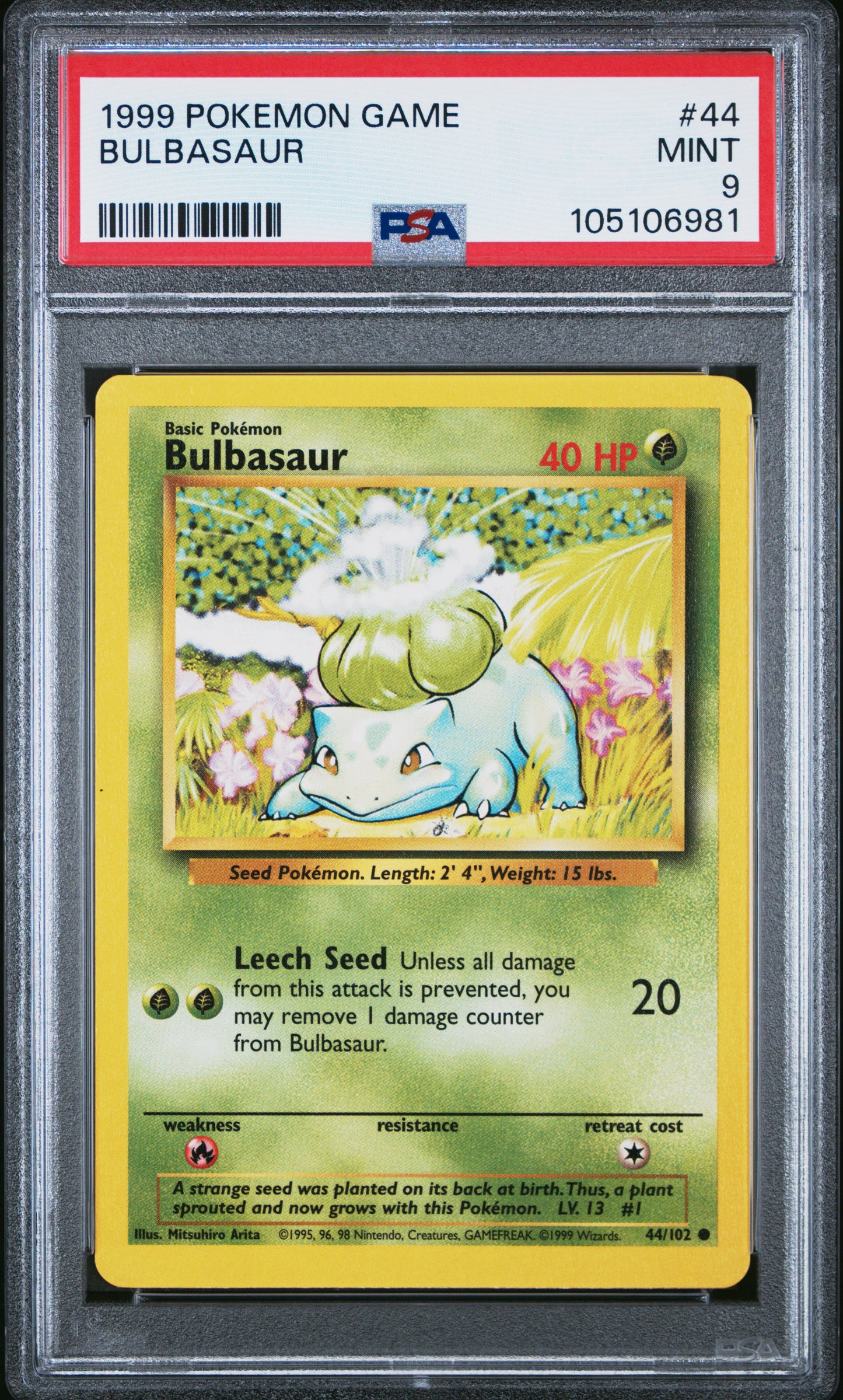 BULBASAUR 44/102 Unlimited POKEMON GAME PSA9 MINT 9 PSA population 4416 <a href=https://www.psacard.com/cert/105106981/psa>https://www.psacard.com/cert/105106981/psa</a>