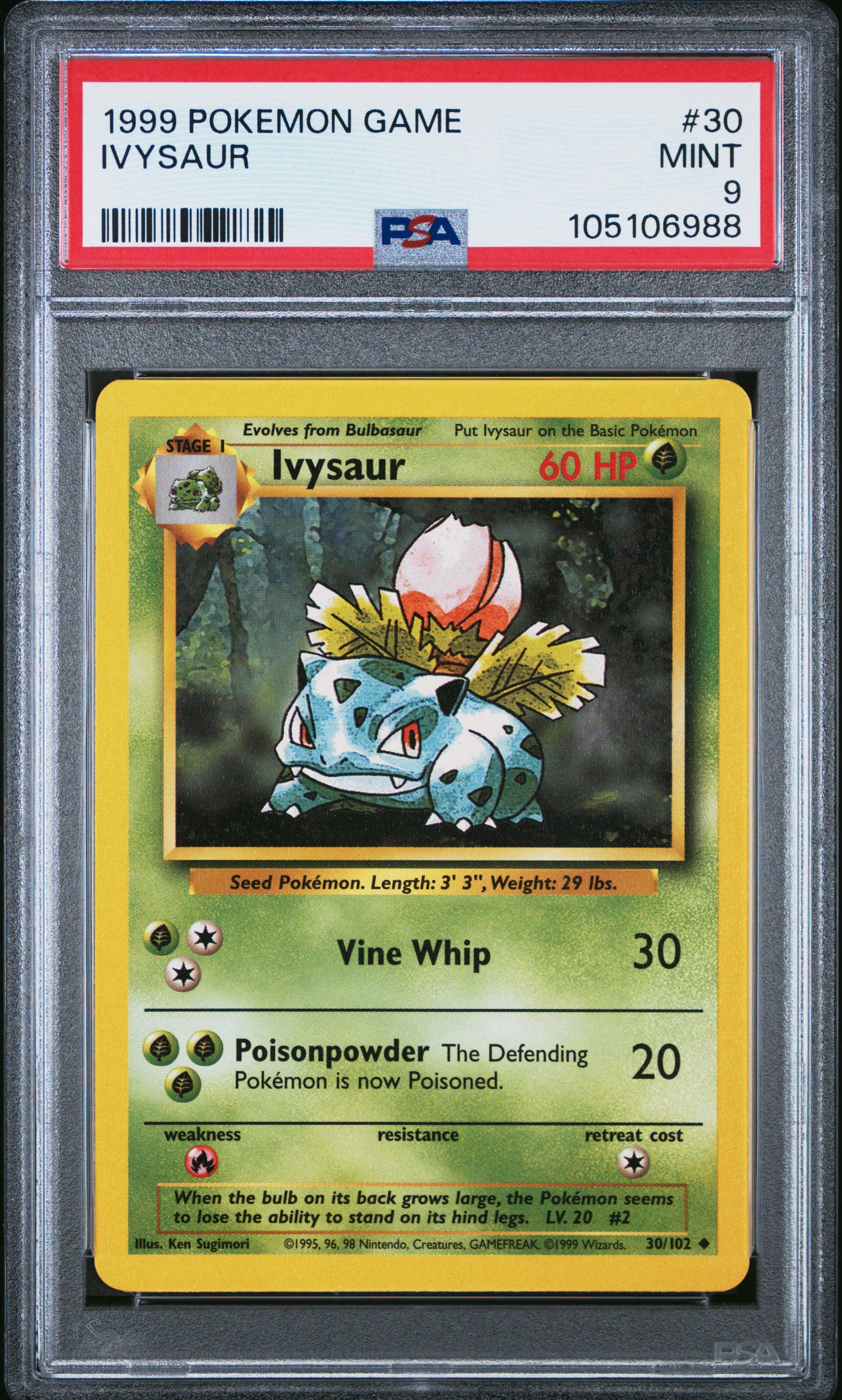 IVYSAUR 30/102 Unlimited POKEMON GAME PSA9 MINT 9 PSA population 1880 <a href=https://www.psacard.com/cert/105106988/psa>https://www.psacard.com/cert/105106988/psa</a>