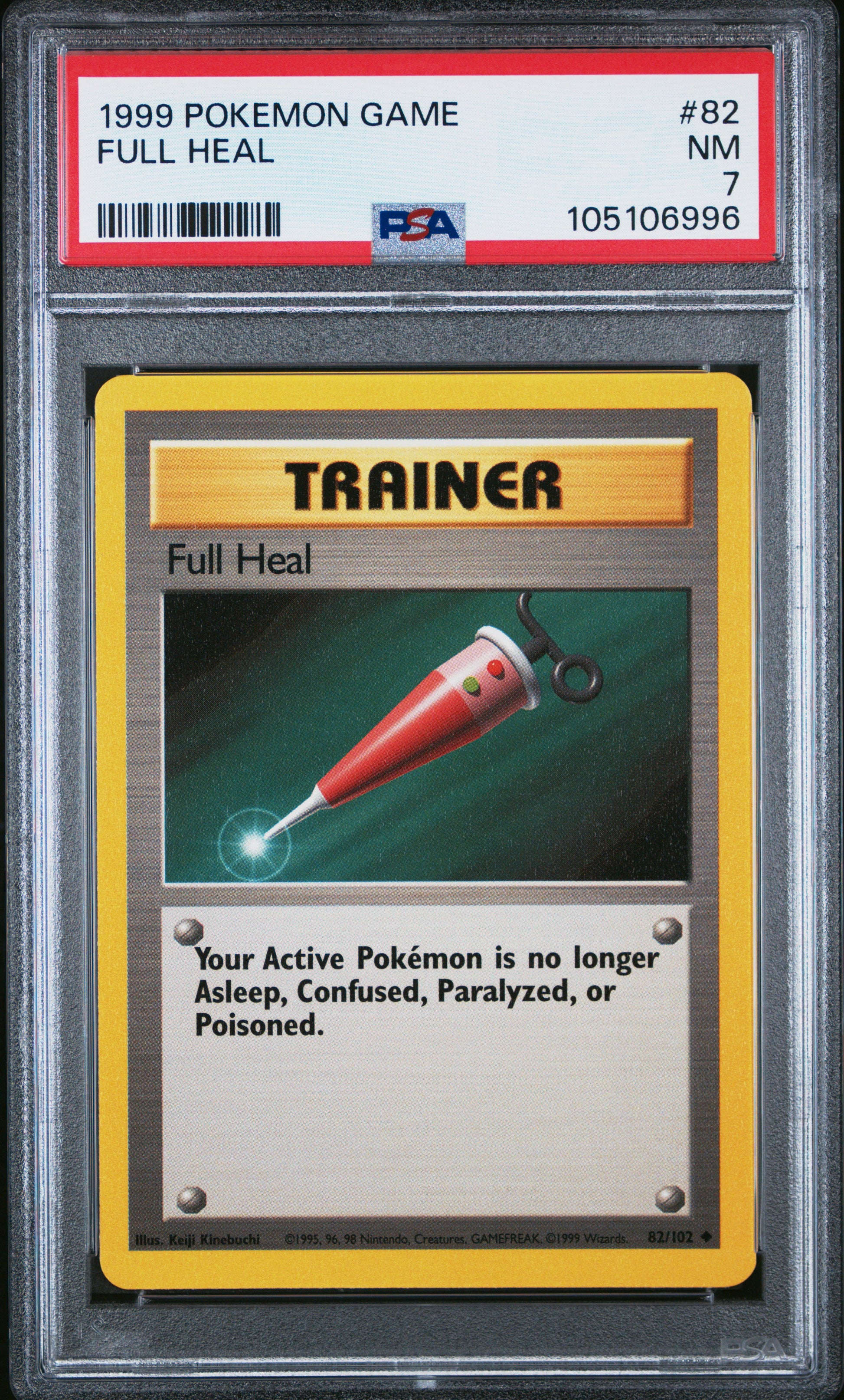 FULL HEAL 82/102 Unlimited POKEMON GAME PSA7 NM 7 PSA population 38 <a href=https://www.psacard.com/cert/105106996/psa>https://www.psacard.com/cert/105106996/psa</a>