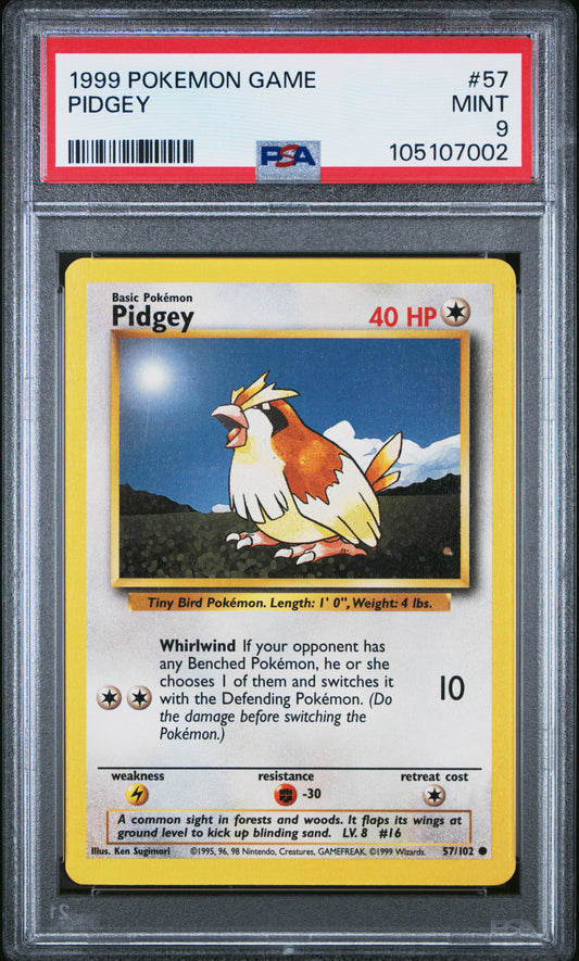 PIDGEY 57/102 Unlimited POKEMON GAME PSA9 MINT 9 PSA population 472 <a href=https://www.psacard.com/cert/105107002/psa>https://www.psacard.com/cert/105107002/psa</a>