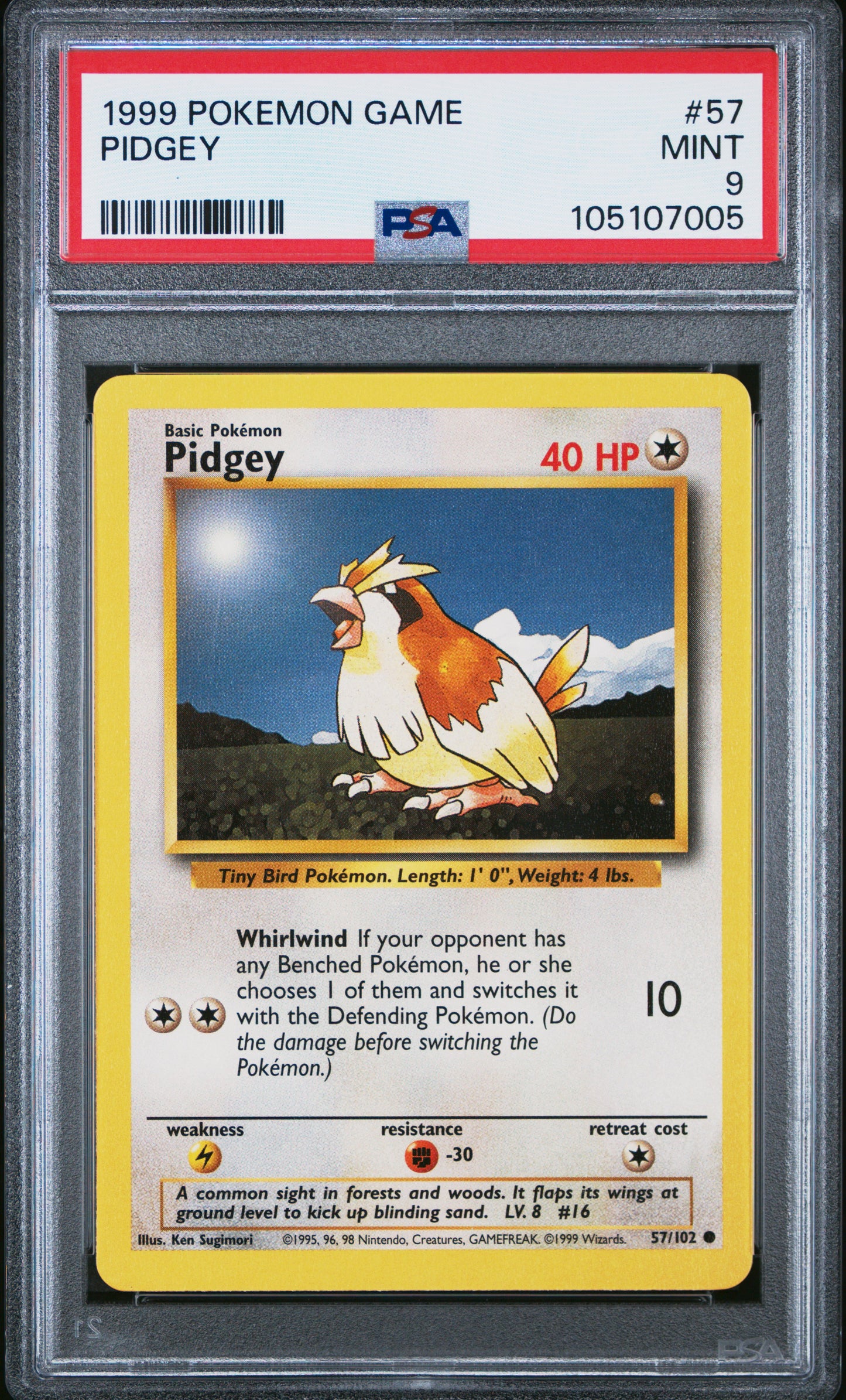 PIDGEY 57/102 Unlimited POKEMON GAME PSA9 MINT 9 PSA population 472 <a href=https://www.psacard.com/cert/105107005/psa>https://www.psacard.com/cert/105107005/psa</a>