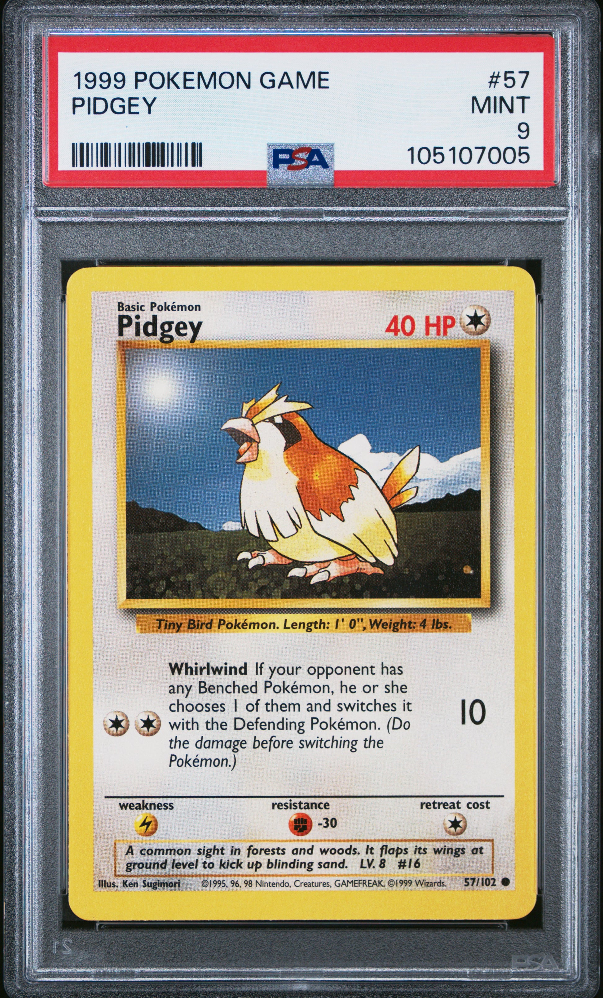 PIDGEY 57/102 Unlimited POKEMON GAME PSA9 MINT 9 PSA population 472 <a href=https://www.psacard.com/cert/105107005/psa>https://www.psacard.com/cert/105107005/psa</a>