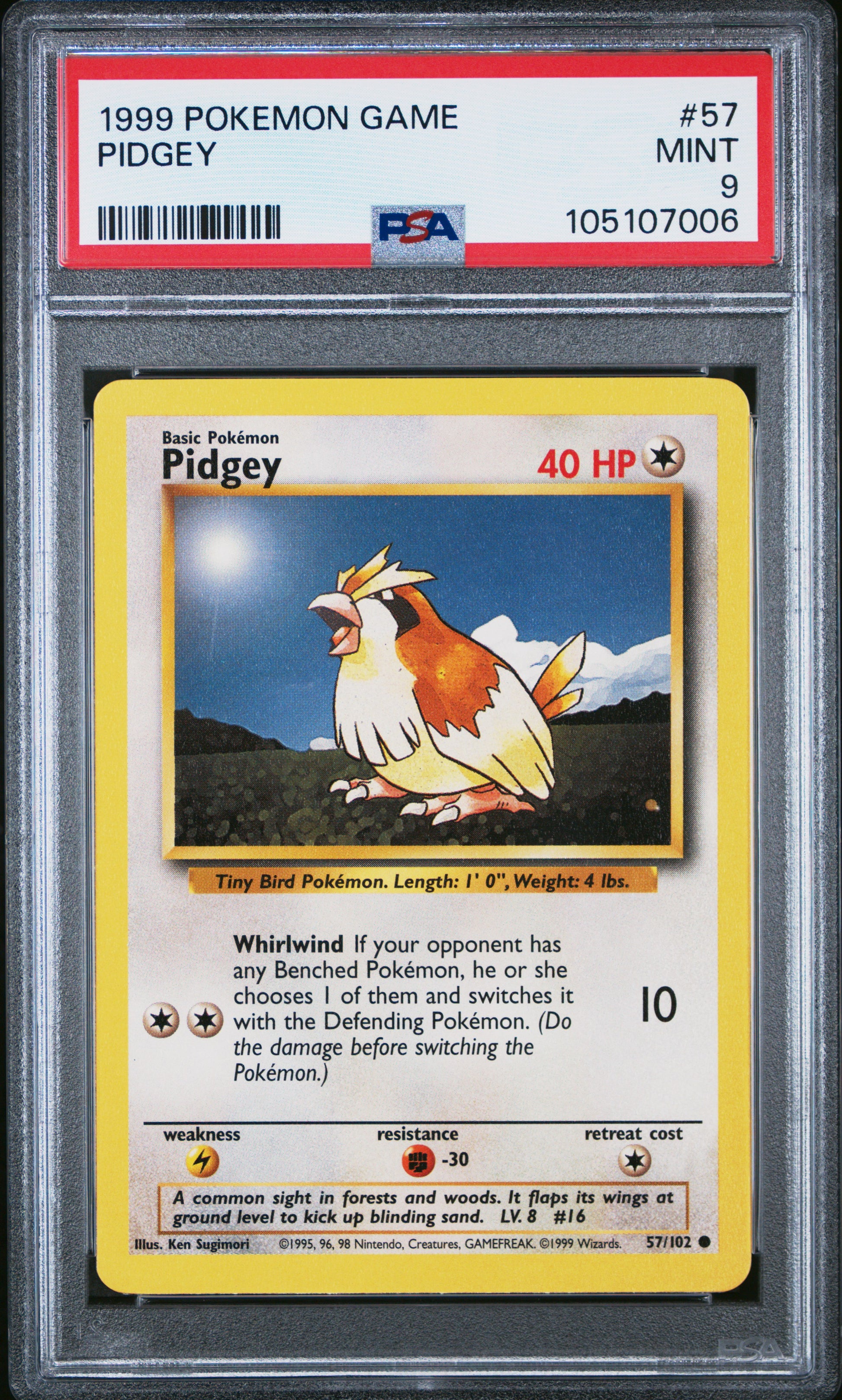 PIDGEY 57/102 Unlimited POKEMON GAME PSA9 MINT 9 PSA population 472 <a href=https://www.psacard.com/cert/105107006/psa>https://www.psacard.com/cert/105107006/psa</a>