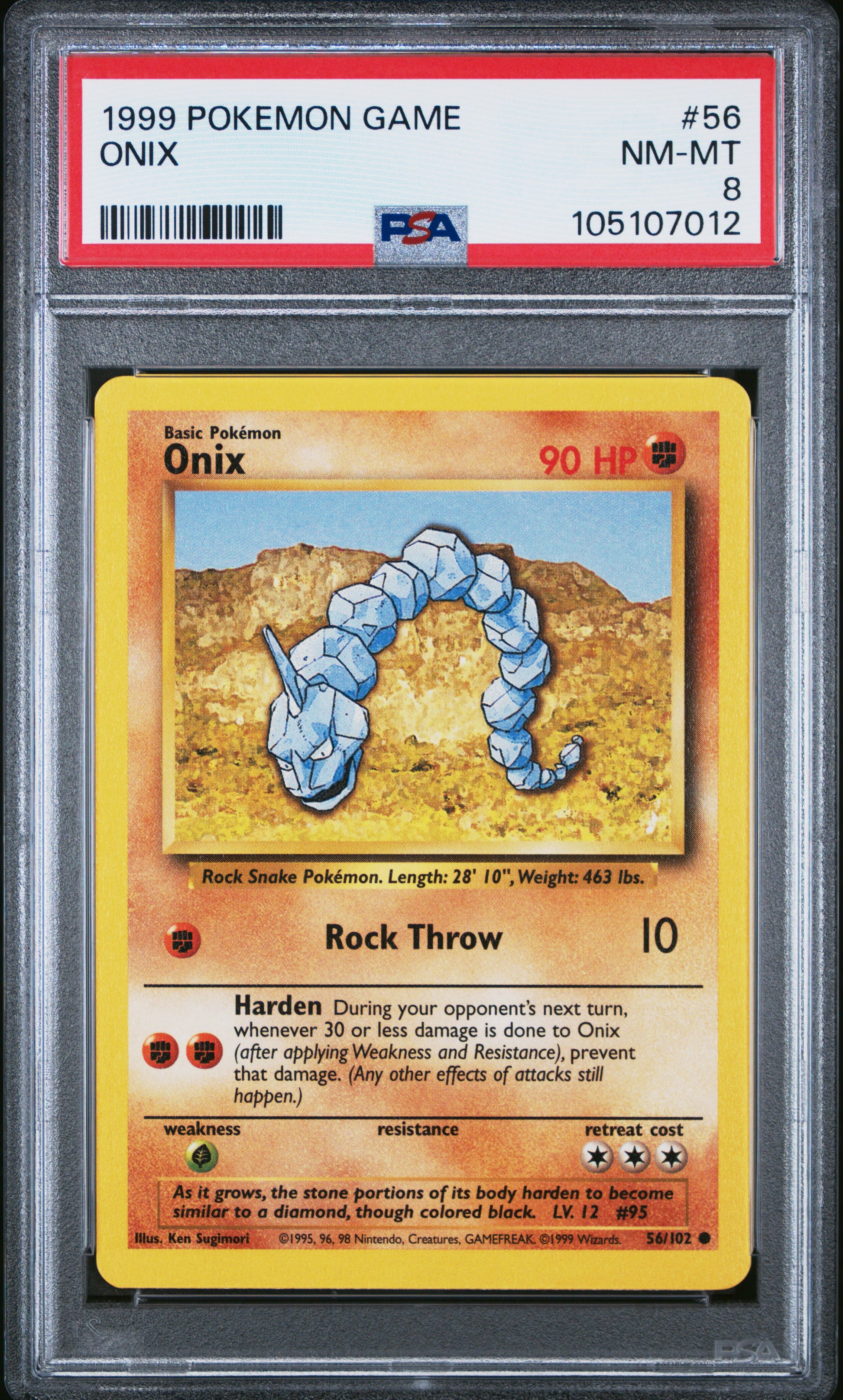 ONIX 56/102 Unlimited POKEMON GAME PSA8 NM-MT 8 PSA population 218 <a href=https://www.psacard.com/cert/105107012/psa>https://www.psacard.com/cert/105107012/psa</a>