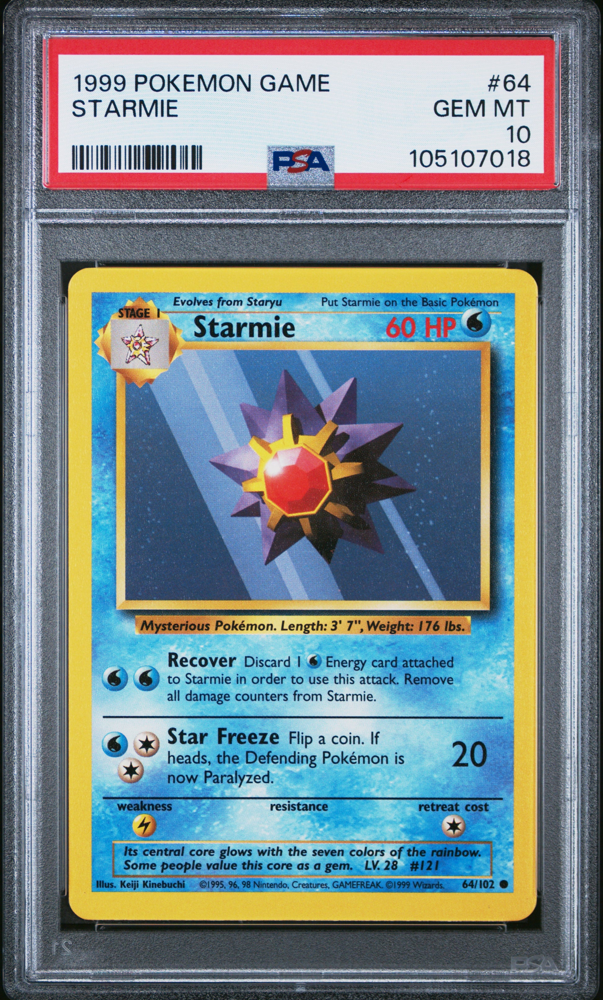 STARMIE 64/102 Unlimited POKEMON GAME PSA10 GEM MT 10 PSA population 389 <a href=https://www.psacard.com/cert/105107018/psa>https://www.psacard.com/cert/105107018/psa</a>
