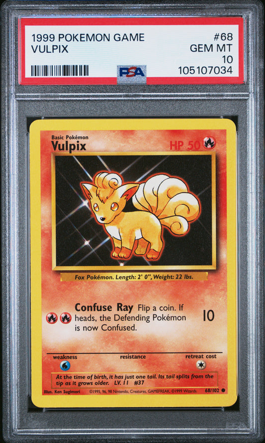 VULPIX 68/102 Unlimited POKEMON GAME PSA10 GEM MT 10 PSA population 634 <a href=https://www.psacard.com/cert/105107034/psa>https://www.psacard.com/cert/105107034/psa</a>
