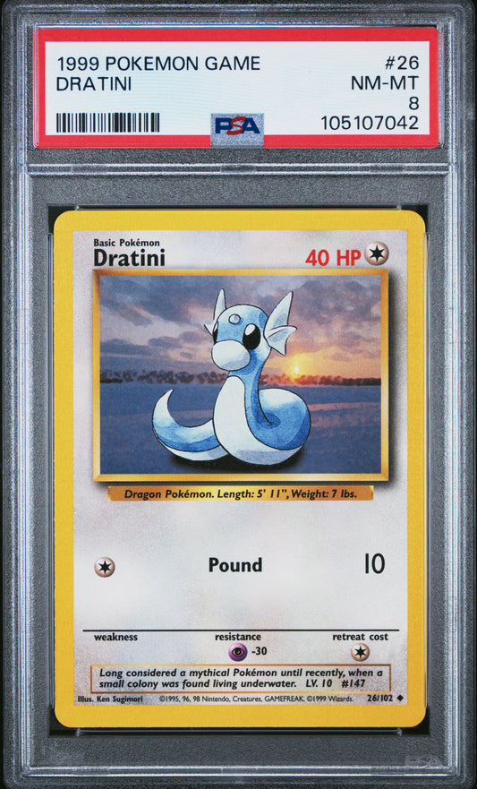 DRATINI 26/102 Unlimited POKEMON GAME PSA8 NM-MT 8 PSA population 363 <a href=https://www.psacard.com/cert/105107042/psa>https://www.psacard.com/cert/105107042/psa</a>