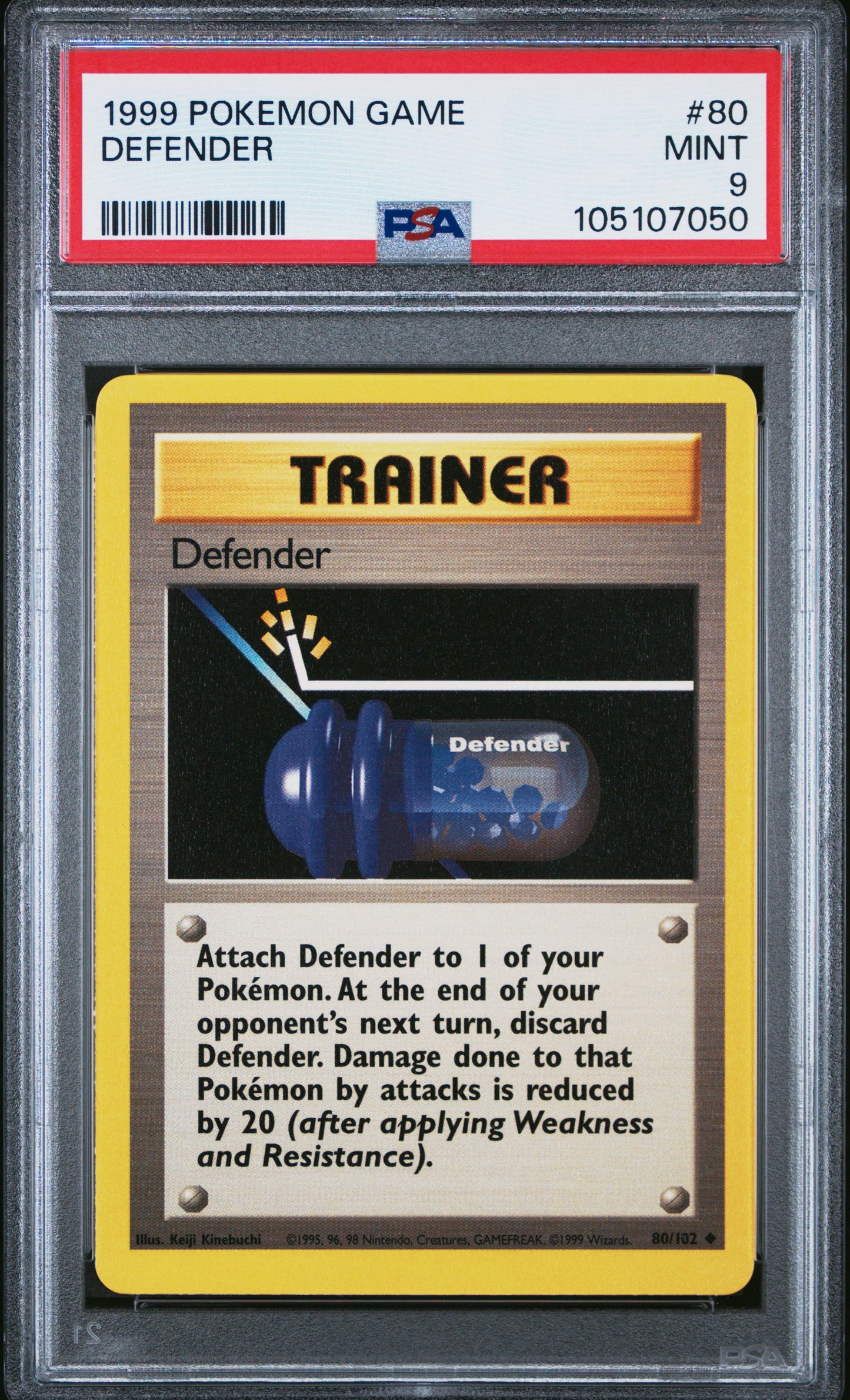DEFENDER 80/102 Unlimited POKEMON GAME PSA9 MINT 9 PSA population 252 <a href=https://www.psacard.com/cert/105107050/psa>https://www.psacard.com/cert/105107050/psa</a>