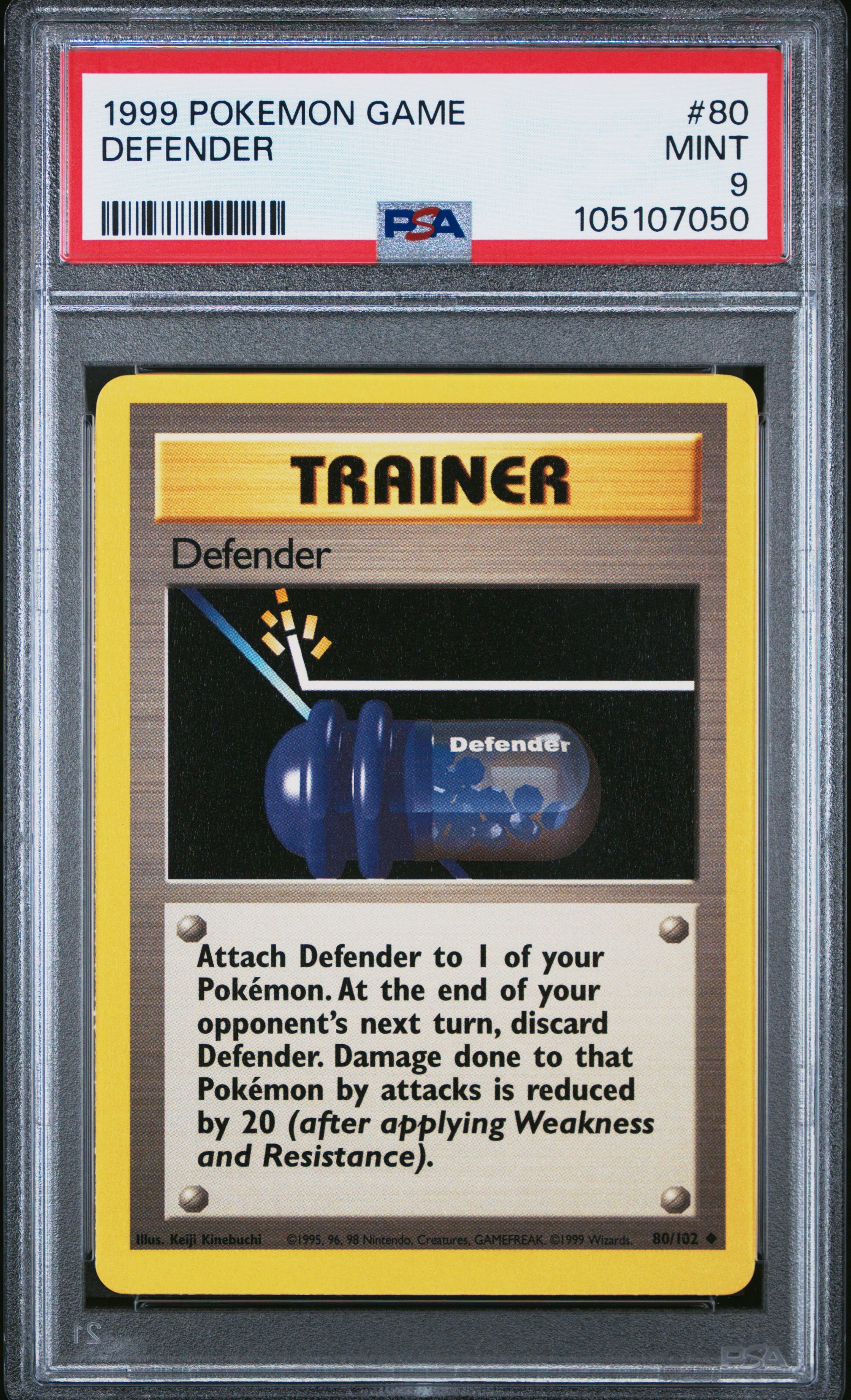 DEFENDER 80/102 Unlimited POKEMON GAME PSA9 MINT 9 PSA population 252 <a href=https://www.psacard.com/cert/105107050/psa>https://www.psacard.com/cert/105107050/psa</a>