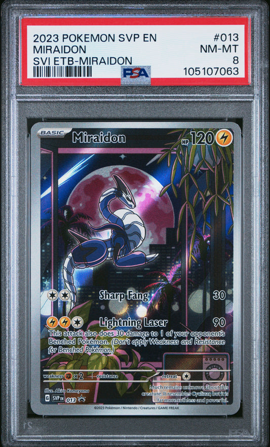 MIRAIDON 13/SVP Common POKEMON SVP EN-SV BLACK STAR PROMO SVI ETB-MIRAIDON PSA8 NM-MT 8 PSA population 251 <a href=https://www.psacard.com/cert/105107063/psa>https://www.psacard.com/cert/105107063/psa</a>