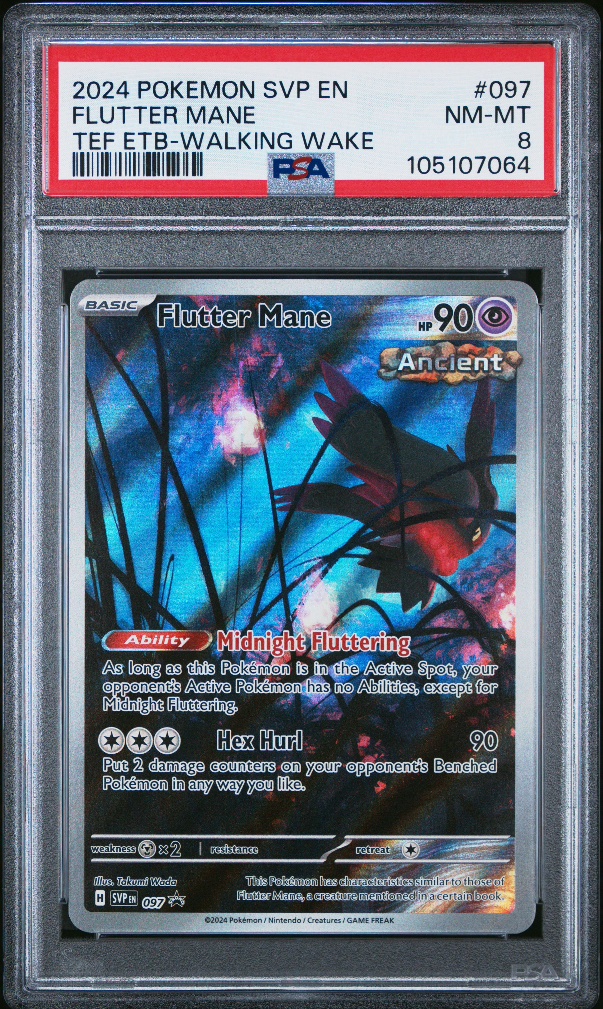 FLUTTER MANE 97/SVP Common POKEMON SVP EN-SV BLACK STAR PROMO TEF ETB-WALKING WAKE PSA8 NM-MT 8 PSA population 74 <a href=https://www.psacard.com/cert/105107064/psa>https://www.psacard.com/cert/105107064/psa</a>