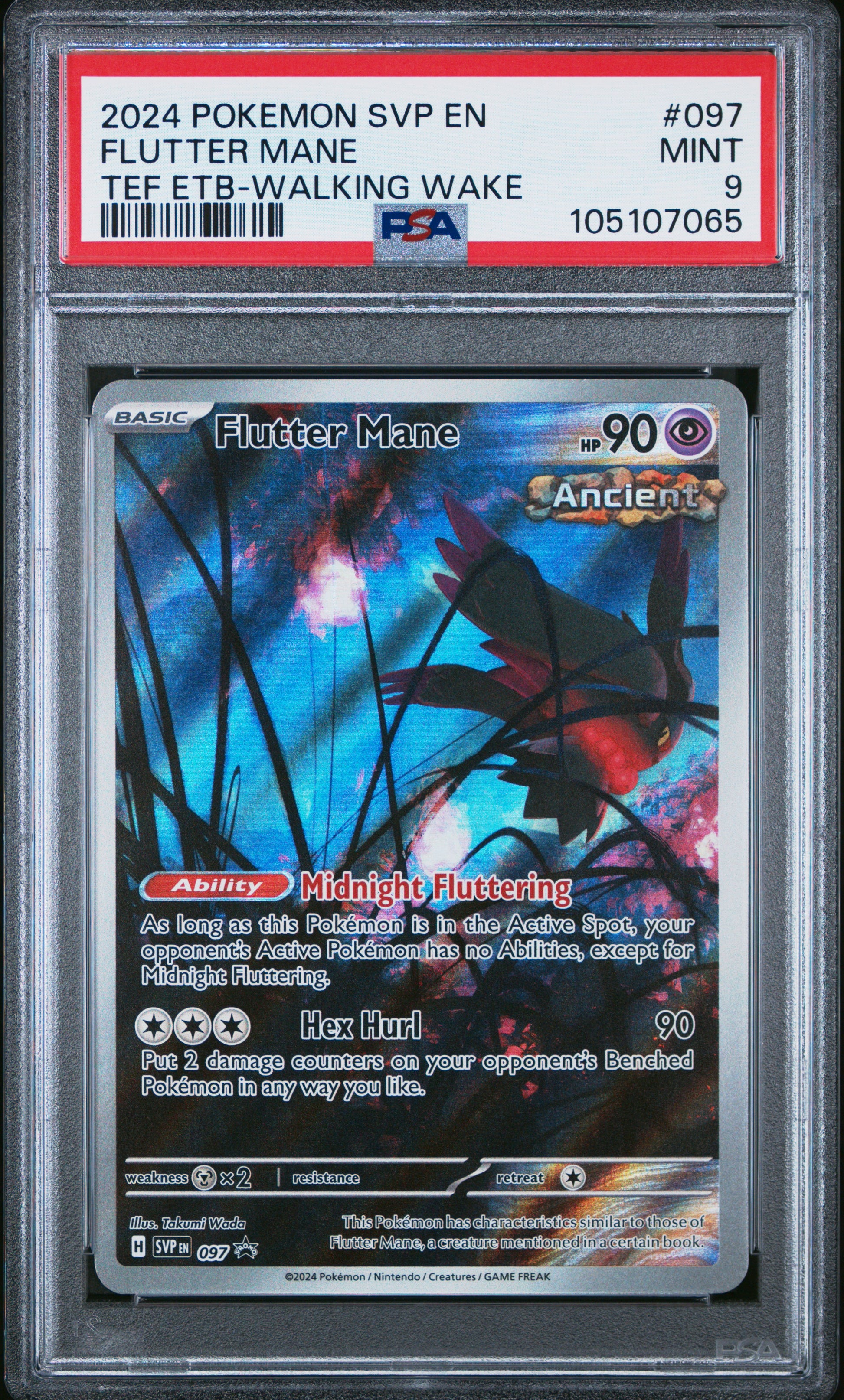 FLUTTER MANE 97/SVP Common POKEMON SVP EN-SV BLACK STAR PROMO TEF ETB-WALKING WAKE PSA9 MINT 9 PSA population 331 <a href=https://www.psacard.com/cert/105107065/psa>https://www.psacard.com/cert/105107065/psa</a>