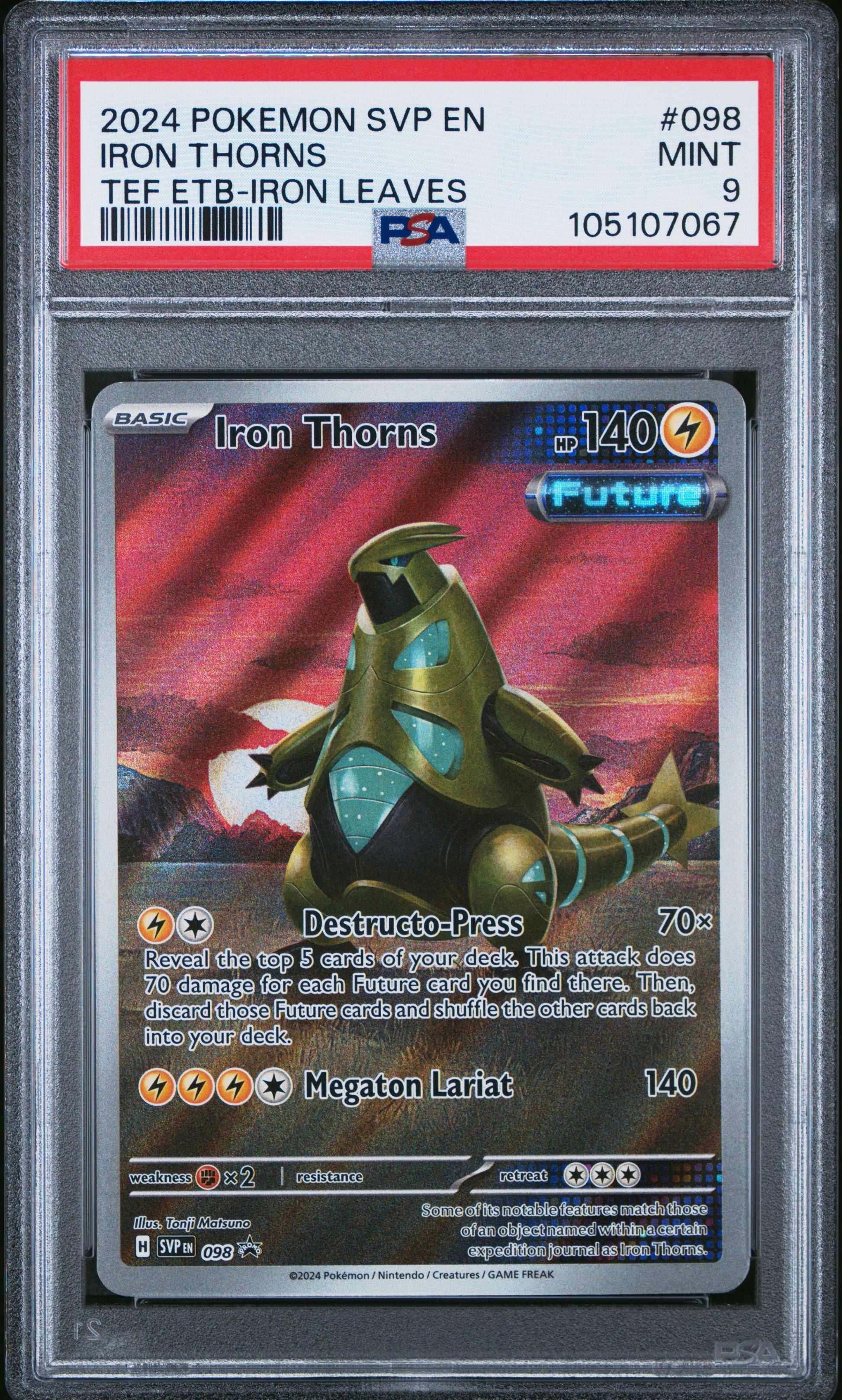 IRON THORNS 98/SVP Common POKEMON SVP EN-SV BLACK STAR PROMO TEF ETB-IRON LEAVES PSA9 MINT 9 PSA population 436 <a href=https://www.psacard.com/cert/105107067/psa>https://www.psacard.com/cert/105107067/psa</a>