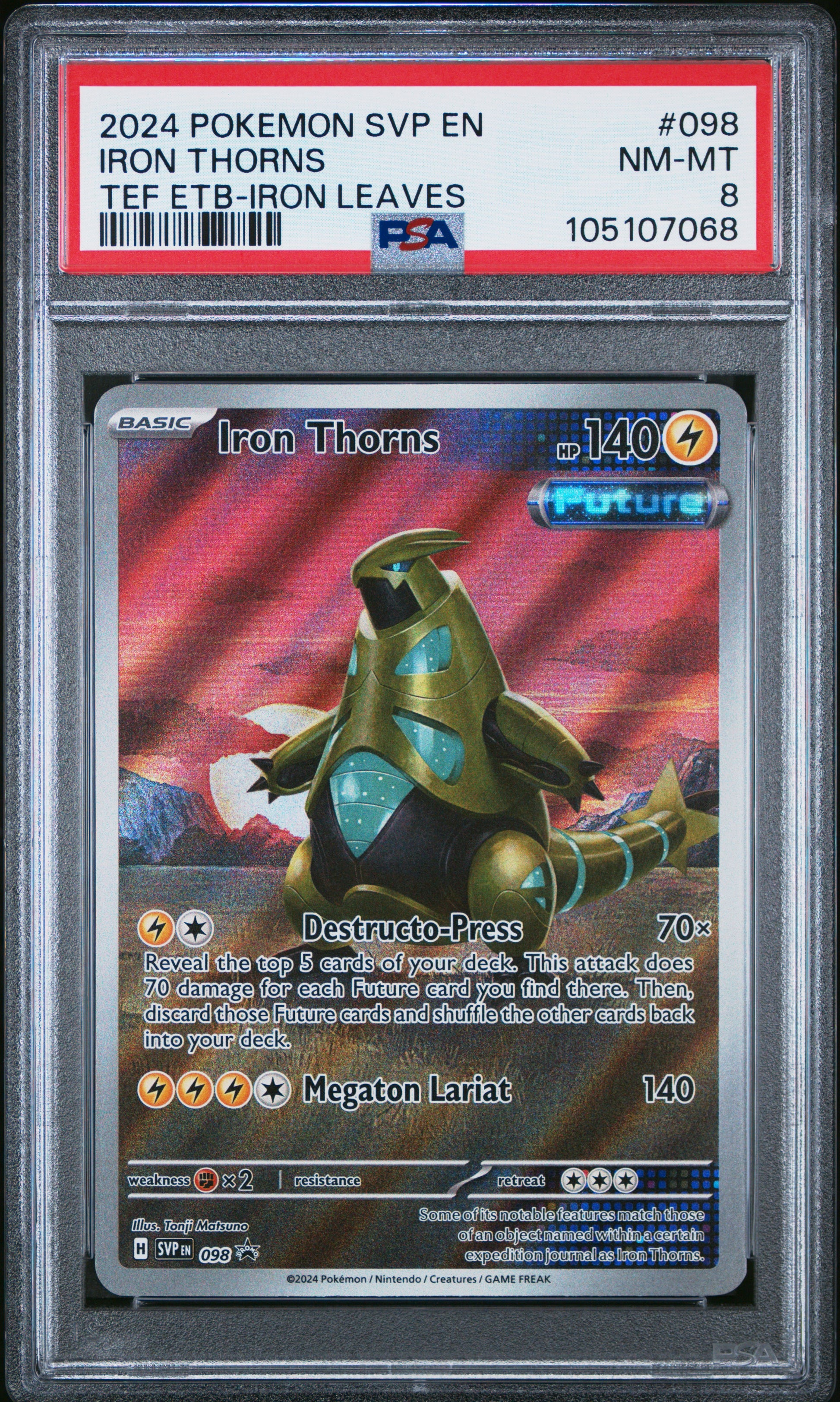 IRON THORNS 98/SVP Common POKEMON SVP EN-SV BLACK STAR PROMO TEF ETB-IRON LEAVES PSA8 NM-MT 8 PSA population 94 <a href=https://www.psacard.com/cert/105107068/psa>https://www.psacard.com/cert/105107068/psa</a>