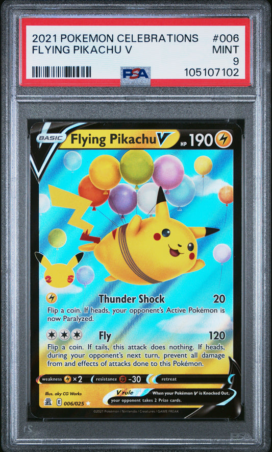 FLYING PIKACHU V 6/25 Common POKEMON CELEBRATIONS PSA9 MINT 9 PSA population 1049 <a href=https://www.psacard.com/cert/105107102/psa>https://www.psacard.com/cert/105107102/psa</a>