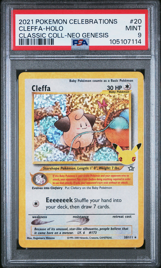 CLEFFA-HOLO 20/111 Common POKEMON CELEBRATIONS CLASSIC COLLECTION CLASSIC COLL-NEO GENESIS PSA9 MINT 9 PSA population 407 <a href=https://www.psacard.com/cert/105107114/psa>https://www.psacard.com/cert/105107114/psa</a>