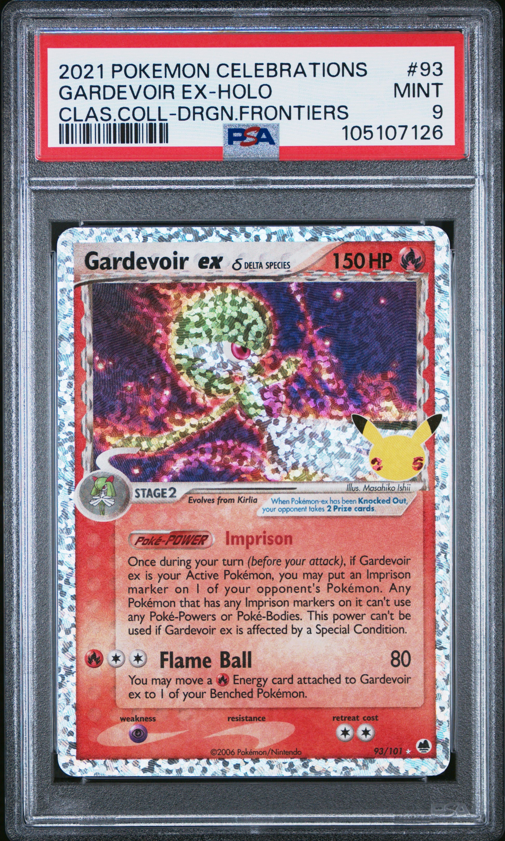 GARDEVOIR EX-HOLO 93/101 Common POKEMON CELEBRATIONS CLASSIC COLLECTION CLAS.COLL-DRGN.FRONTIERS PSA9 MINT 9 PSA population 443 <a href=https://www.psacard.com/cert/105107126/psa>https://www.psacard.com/cert/105107126/psa</a>