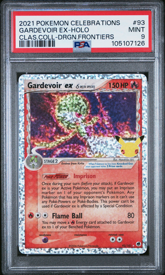 GARDEVOIR EX-HOLO 93/101 Common POKEMON CELEBRATIONS CLASSIC COLLECTION CLAS.COLL-DRGN.FRONTIERS PSA9 MINT 9 PSA population 443 <a href=https://www.psacard.com/cert/105107126/psa>https://www.psacard.com/cert/105107126/psa</a>