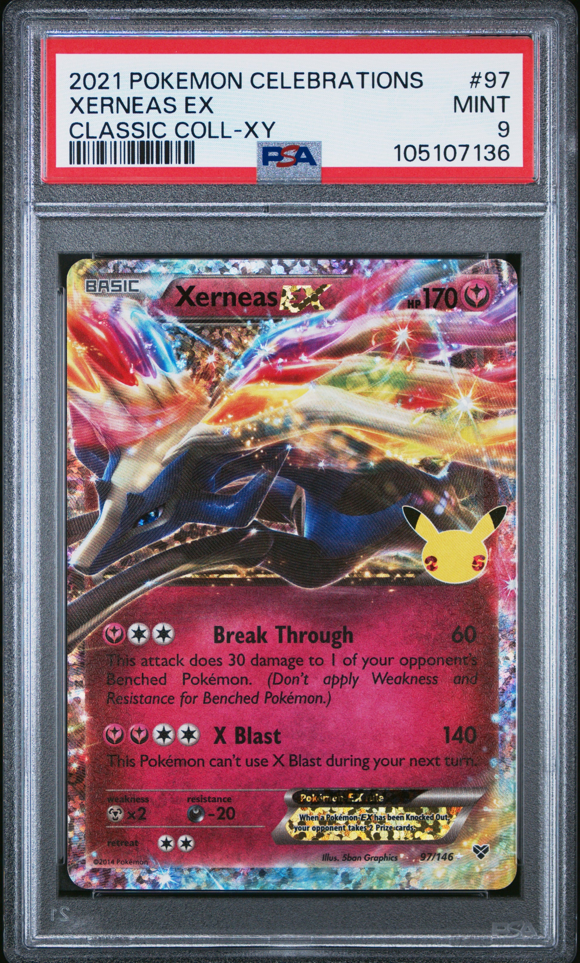 XERNEAS EX 97/146 Common POKEMON CELEBRATIONS CLASSIC COLLECTION CLASSIC COLL-XY PSA9 MINT 9 PSA population 284 <a href=https://www.psacard.com/cert/105107136/psa>https://www.psacard.com/cert/105107136/psa</a>