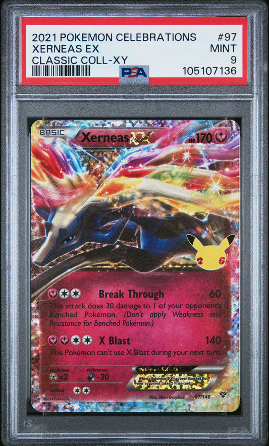 XERNEAS EX 97/146 Common POKEMON CELEBRATIONS CLASSIC COLLECTION CLASSIC COLL-XY PSA9 MINT 9 PSA population 284 <a href=https://www.psacard.com/cert/105107136/psa>https://www.psacard.com/cert/105107136/psa</a>