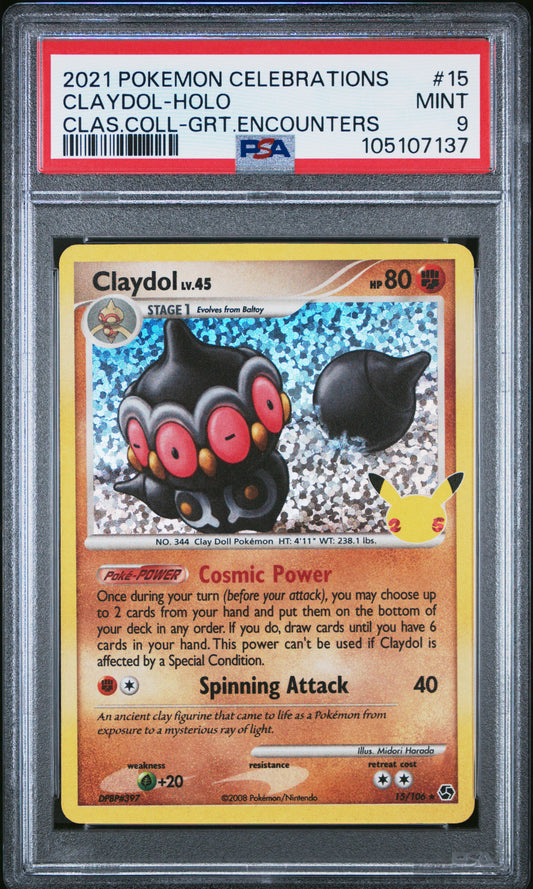 CLAYDOL-HOLO 15/106 [Holo]  POKEMON CELEBRATIONS CLASSIC COLLECTION CLAS.COLL-GRT.ENCOUNTERS PSA9 MINT 9 PSA population 306 <a href=https://www.psacard.com/cert/105107137/psa>https://www.psacard.com/cert/105107137/psa</a>