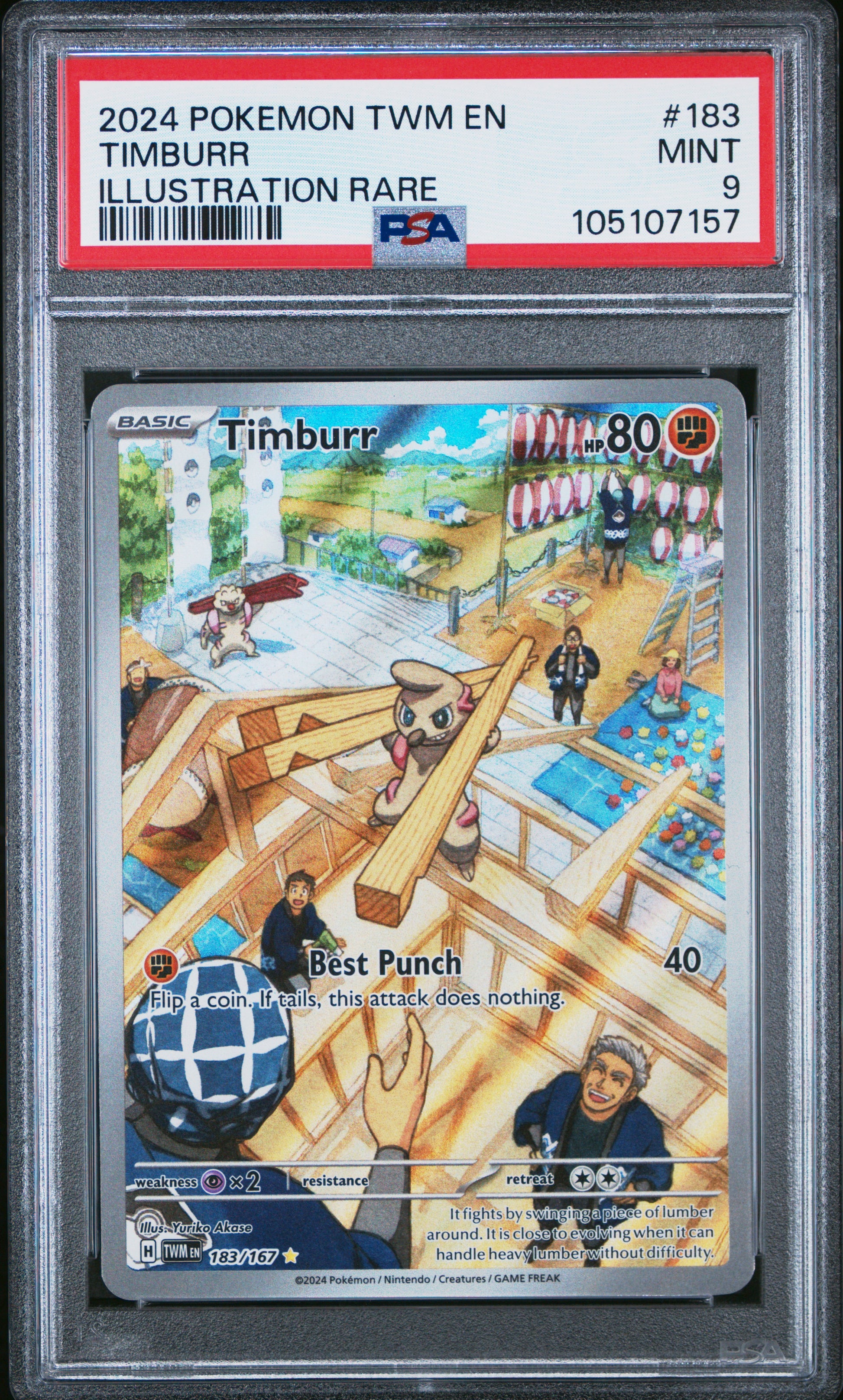 TIMBURR 183/167 Common POKEMON TWM EN-TWILIGHT MASQUERADE ILLUSTRATION RARE PSA9 MINT 9 PSA population 502 <a href=https://www.psacard.com/cert/105107157/psa>https://www.psacard.com/cert/105107157/psa</a>