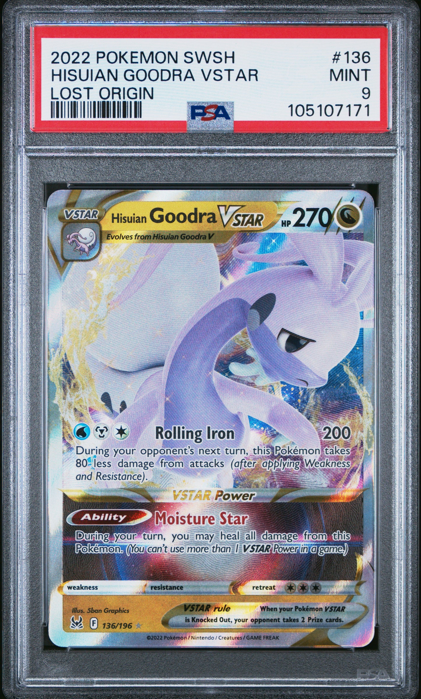 HISUIAN GOODRA VSTAR 136/196 Common POKEMON SWORD & SHIELD LOST ORIGIN LOST ORIGIN PSA9 MINT 9 PSA population 117 <a href=https://www.psacard.com/cert/105107171/psa>https://www.psacard.com/cert/105107171/psa</a>