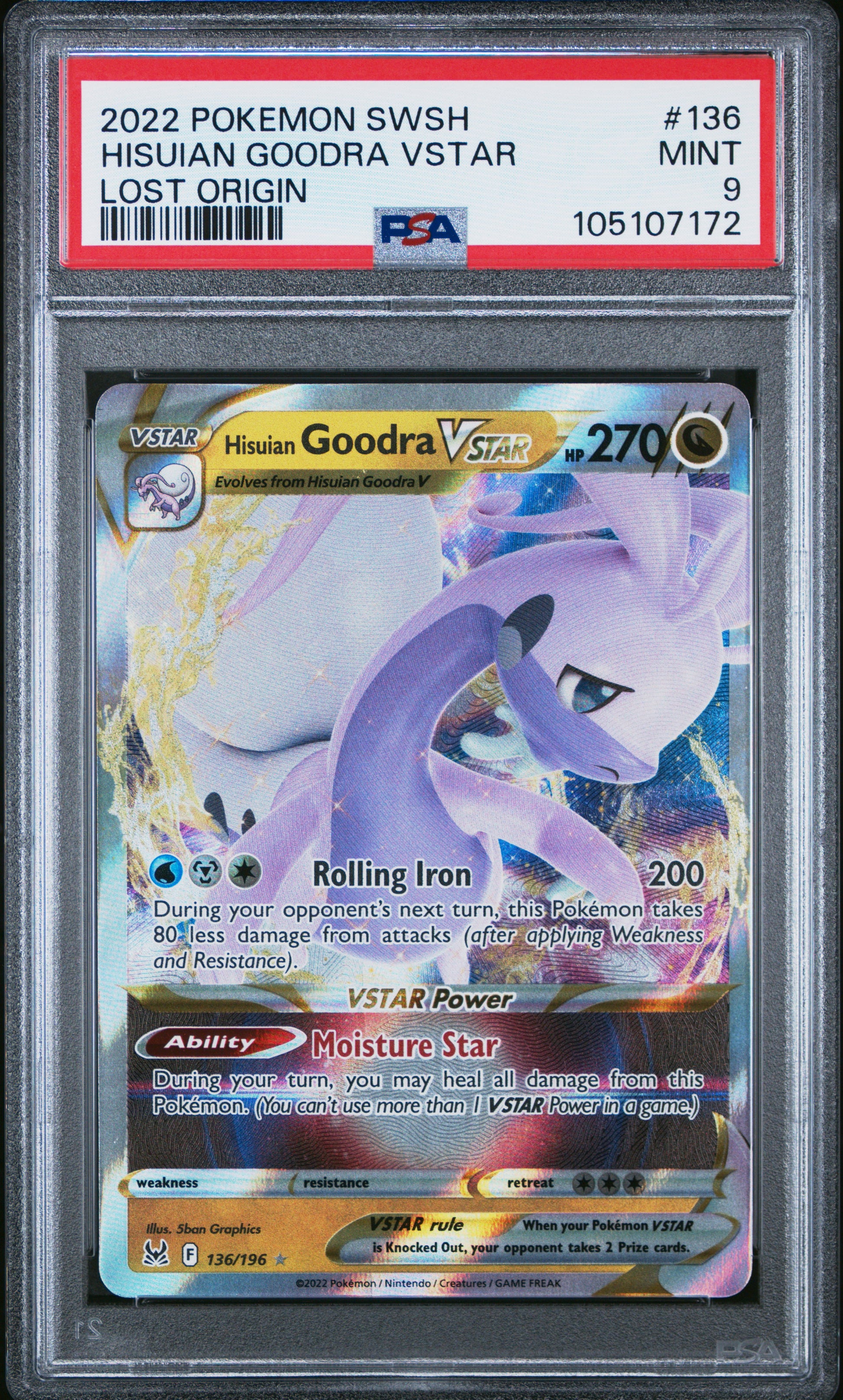 HISUIAN GOODRA VSTAR 136/196 Common POKEMON SWORD & SHIELD LOST ORIGIN LOST ORIGIN PSA9 MINT 9 PSA population 117 <a href=https://www.psacard.com/cert/105107172/psa>https://www.psacard.com/cert/105107172/psa</a>