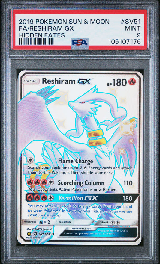 FA/RESHIRAM GX SV51/SV94 Common POKEMON SUN & MOON HIDDEN FATES HIDDEN FATES PSA9 MINT 9 PSA population 1677 <a href=https://www.psacard.com/cert/105107176/psa>https://www.psacard.com/cert/105107176/psa</a>