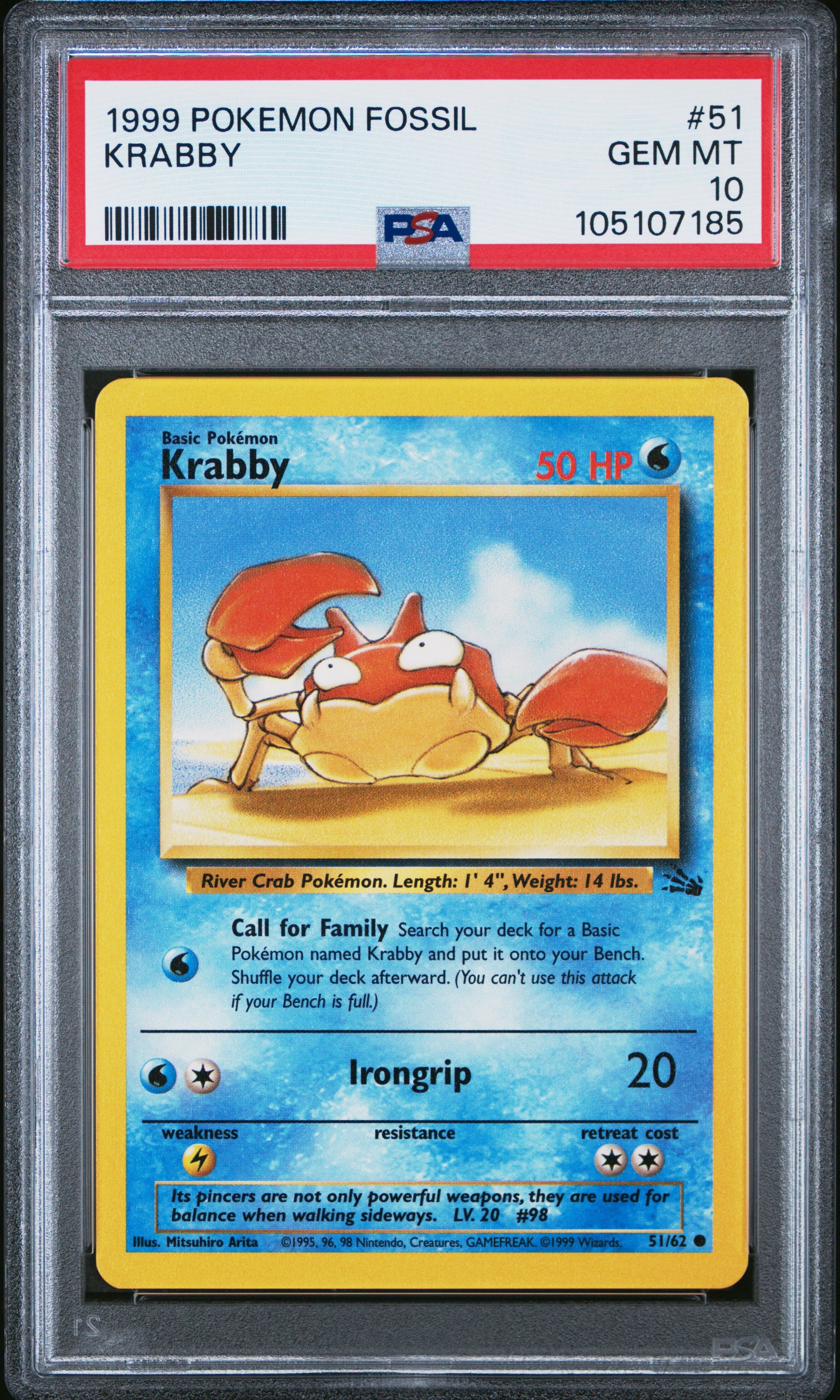 KRABBY 51/62 Common POKEMON FOSSIL PSA10 GEM MT 10 PSA population 195 <a href=https://www.psacard.com/cert/105107185/psa>https://www.psacard.com/cert/105107185/psa</a>