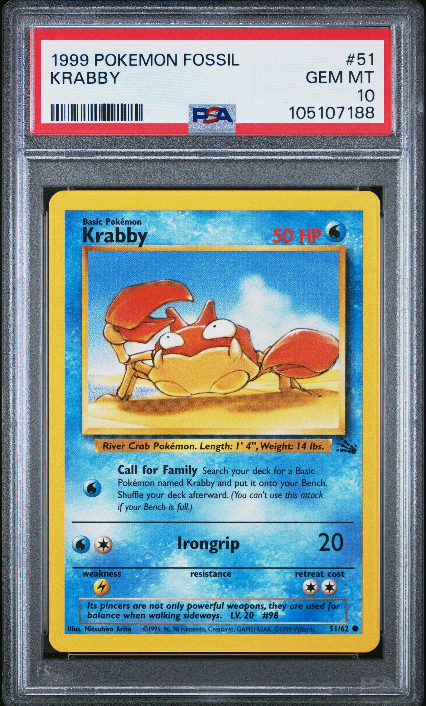 KRABBY 51/62 Common POKEMON FOSSIL PSA10 GEM MT 10 PSA population 195 <a href=https://www.psacard.com/cert/105107188/psa>https://www.psacard.com/cert/105107188/psa</a>