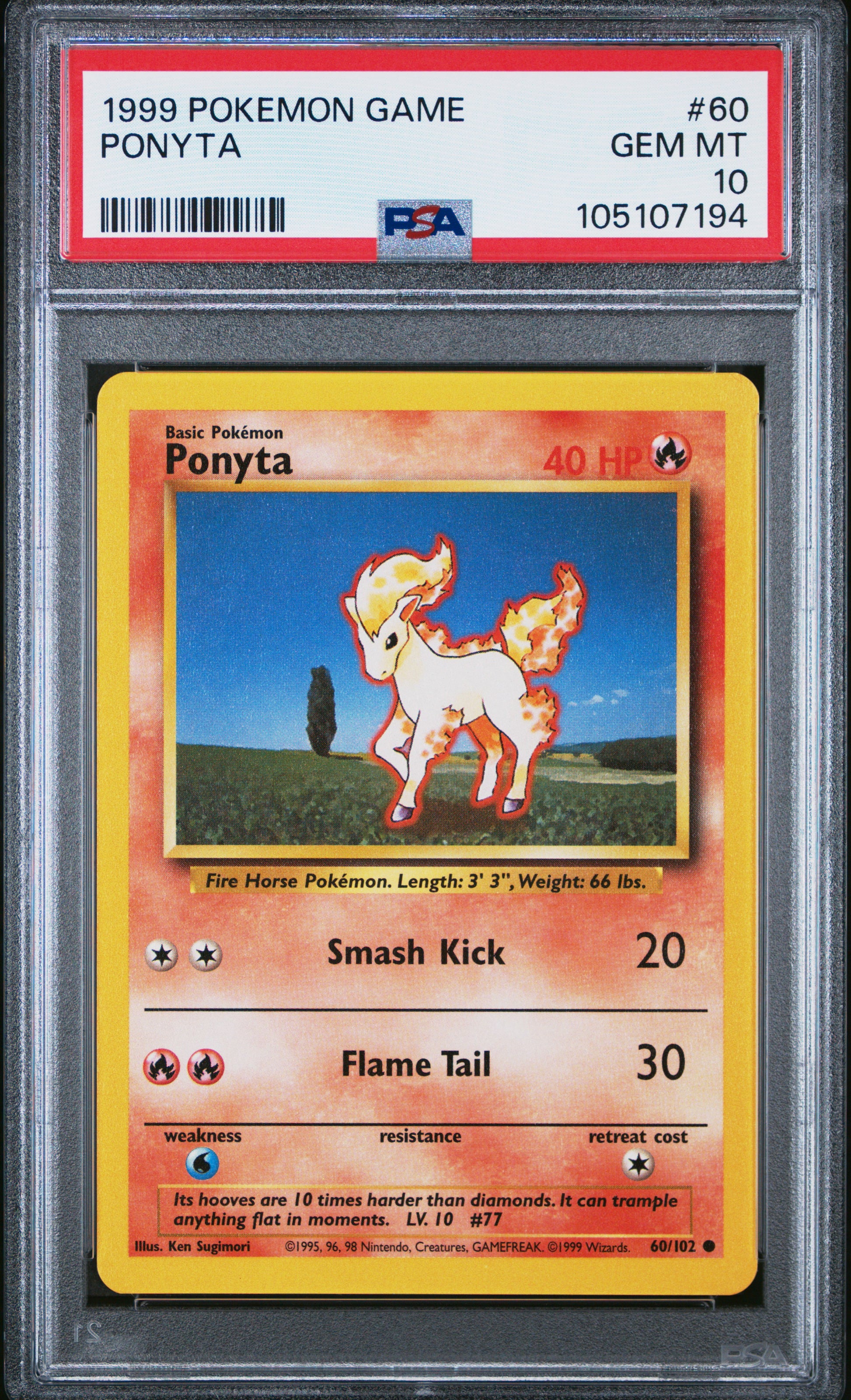 PONYTA 60/102 Unlimited POKEMON GAME PSA10 GEM MT 10 PSA population 811 <a href=https://www.psacard.com/cert/105107194/psa>https://www.psacard.com/cert/105107194/psa</a>