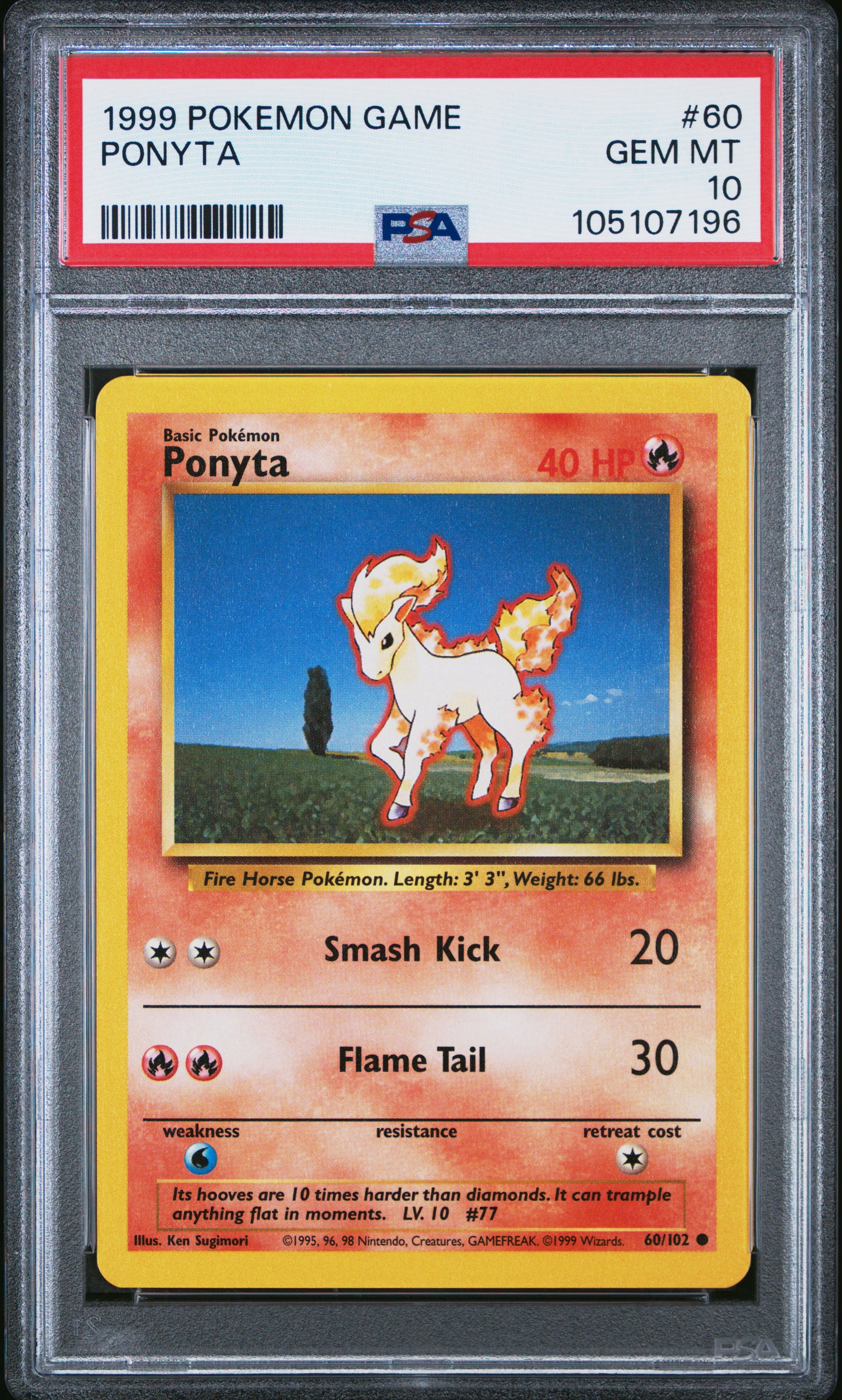 PONYTA 60/102 Unlimited POKEMON GAME PSA10 GEM MT 10 PSA population 811 <a href=https://www.psacard.com/cert/105107196/psa>https://www.psacard.com/cert/105107196/psa</a>