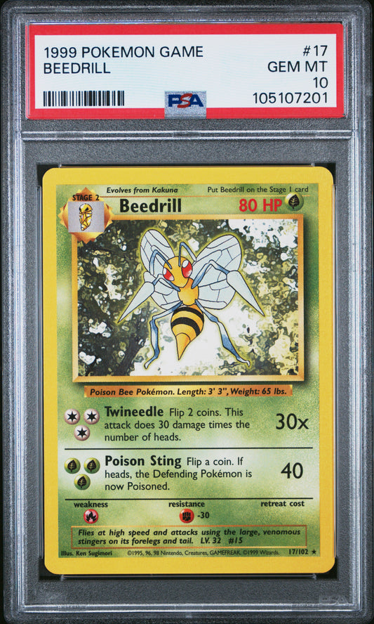 BEEDRILL 17/102 Unlimited POKEMON GAME PSA10 GEM MT 10 PSA population 410 <a href=https://www.psacard.com/cert/105107201/psa>https://www.psacard.com/cert/105107201/psa</a>