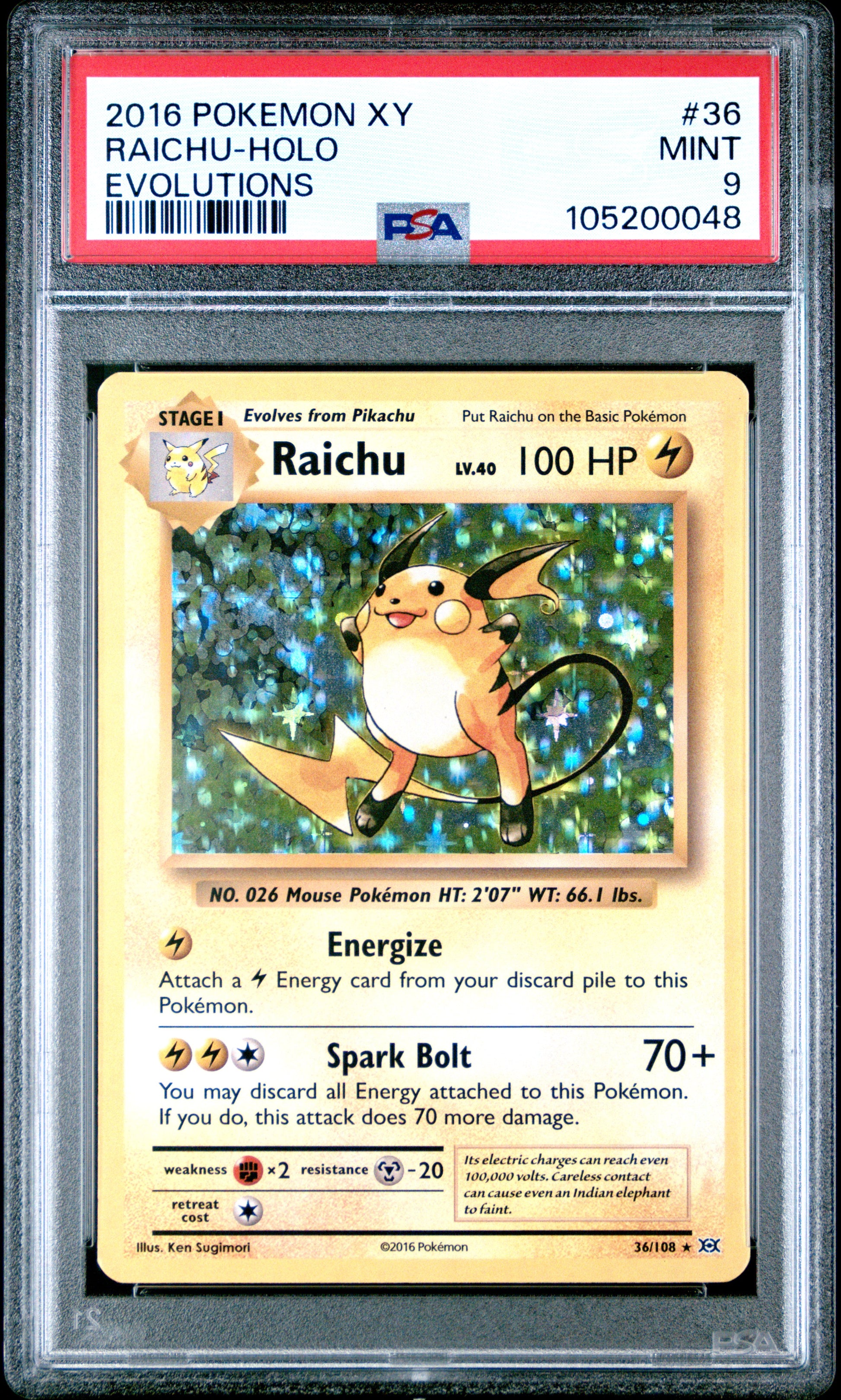 RAICHU-HOLO 36/108 [Holo] POKEMON XY EVOLUTIONS EVOLUTIONS PSA9 MINT 9 PSA population 2417 <a href=https://www.psacard.com/cert/105200048/psa>https://www.psacard.com/cert/105200048/psa</a>