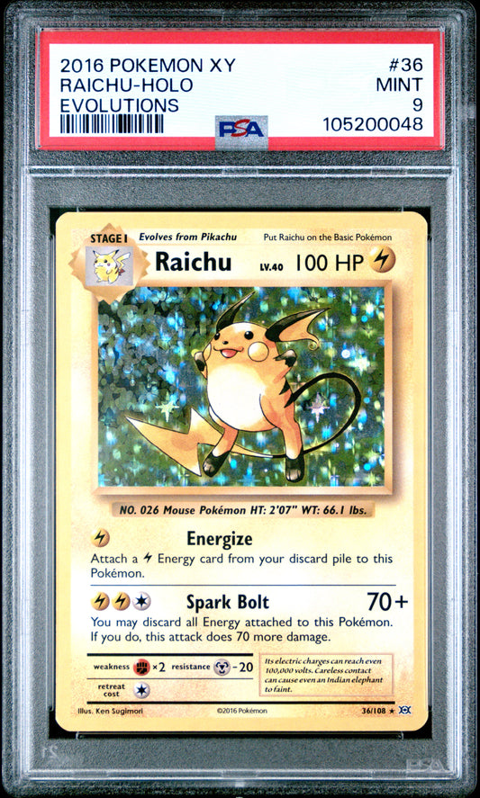 RAICHU-HOLO 36/108 [Holo] POKEMON XY EVOLUTIONS EVOLUTIONS PSA9 MINT 9 PSA population 2417 <a href=https://www.psacard.com/cert/105200048/psa>https://www.psacard.com/cert/105200048/psa</a>
