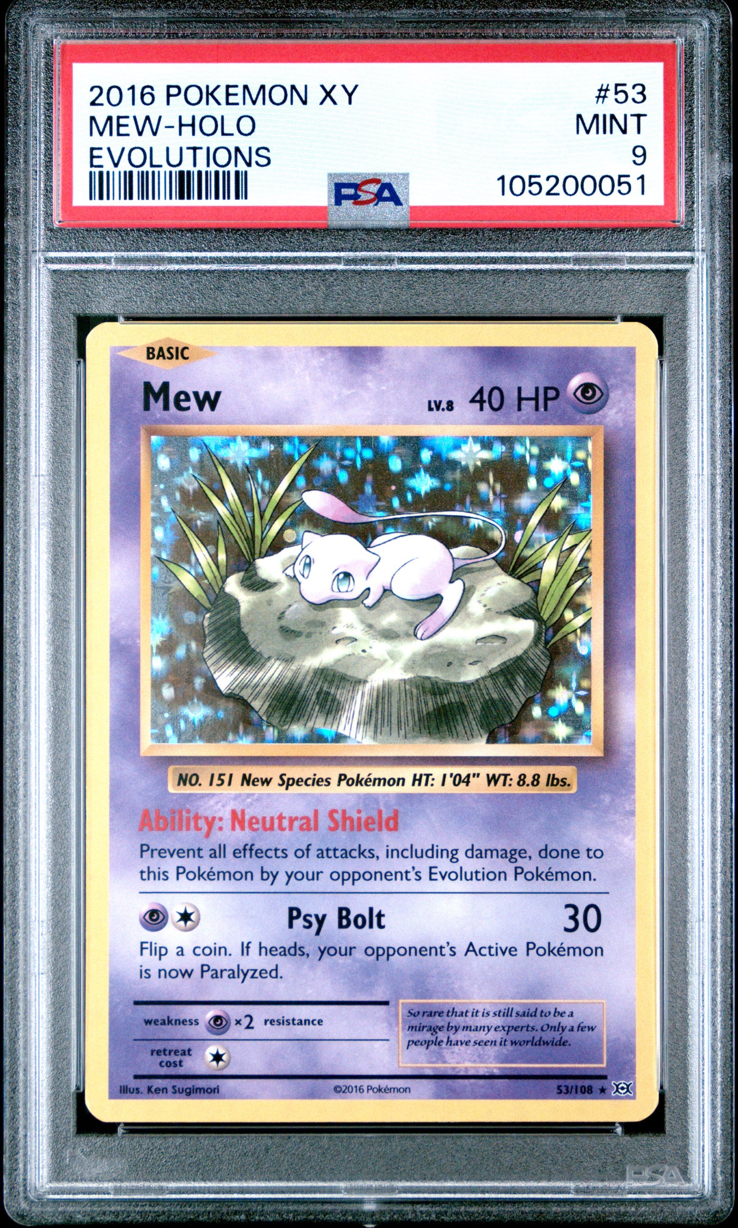 MEW-HOLO 53/108 [Holo] POKEMON XY EVOLUTIONS EVOLUTIONS PSA9 MINT 9 PSA population 4556 <a href=https://www.psacard.com/cert/105200051/psa>https://www.psacard.com/cert/105200051/psa</a>