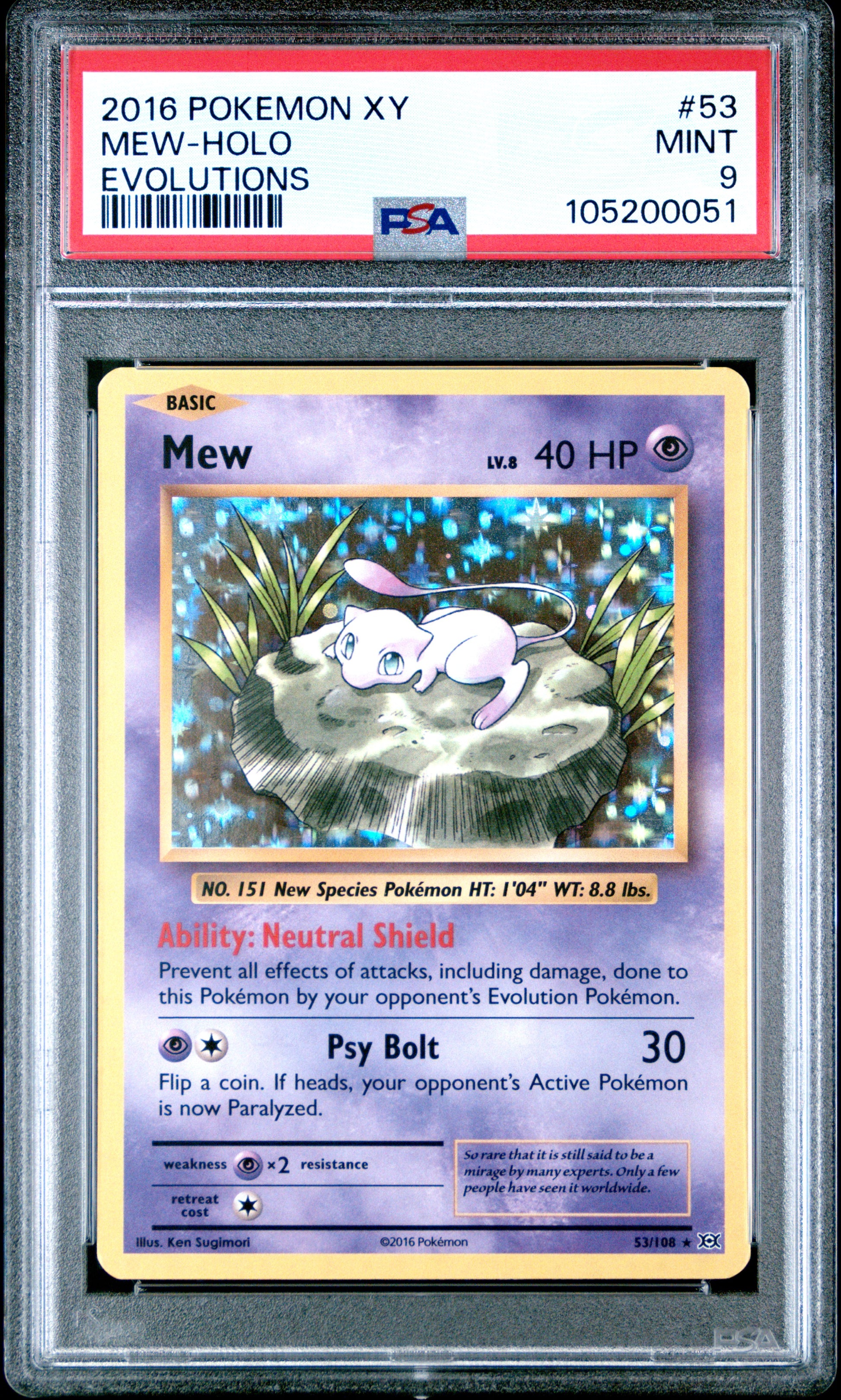 MEW-HOLO 53/108 [Holo] POKEMON XY EVOLUTIONS EVOLUTIONS PSA9 MINT 9 PSA population 4556 <a href=https://www.psacard.com/cert/105200051/psa>https://www.psacard.com/cert/105200051/psa</a>