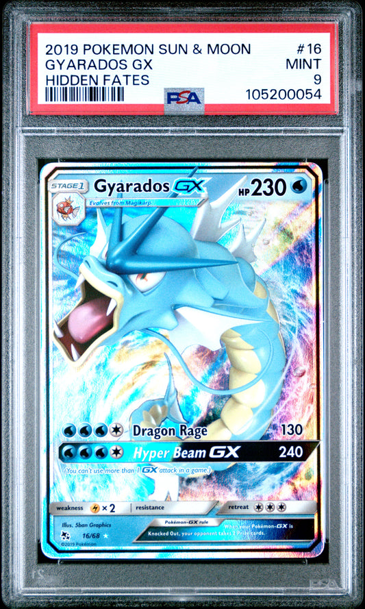 GYARADOS GX 16/68 Common POKEMON SUN & MOON HIDDEN FATES HIDDEN FATES PSA9 MINT 9 PSA population 939 <a href=https://www.psacard.com/cert/105200054/psa>https://www.psacard.com/cert/105200054/psa</a>