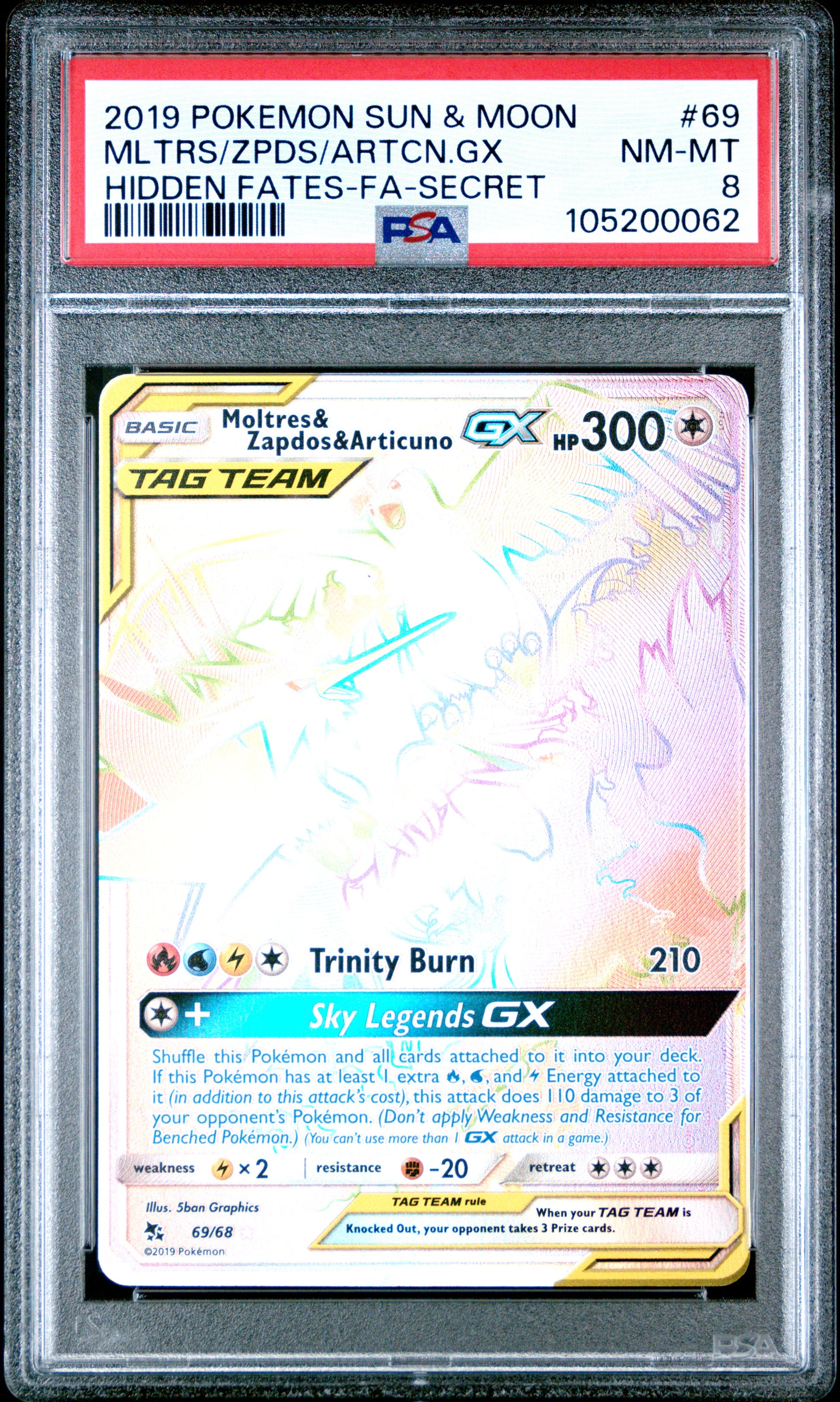 MLTRS/ZPDS/ARTCN.GX 69/68 Common POKEMON SUN & MOON HIDDEN FATES HIDDEN FATES-FA-SECRET PSA8 NM-MT 8 PSA population 804 <a href=https://www.psacard.com/cert/105200062/psa>https://www.psacard.com/cert/105200062/psa</a>
