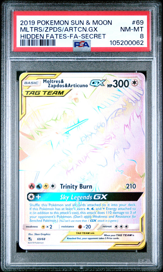 MLTRS/ZPDS/ARTCN.GX 69/68 Common POKEMON SUN & MOON HIDDEN FATES HIDDEN FATES-FA-SECRET PSA8 NM-MT 8 PSA population 804 <a href=https://www.psacard.com/cert/105200062/psa>https://www.psacard.com/cert/105200062/psa</a>