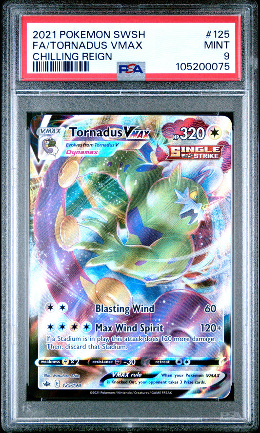 FA/TORNADUS VMAX 125/198 Common POKEMON SWORD & SHIELD CHILLING REIGN CHILLING REIGN PSA9 MINT 9 PSA population 58 <a href=https://www.psacard.com/cert/105200075/psa>https://www.psacard.com/cert/105200075/psa</a>