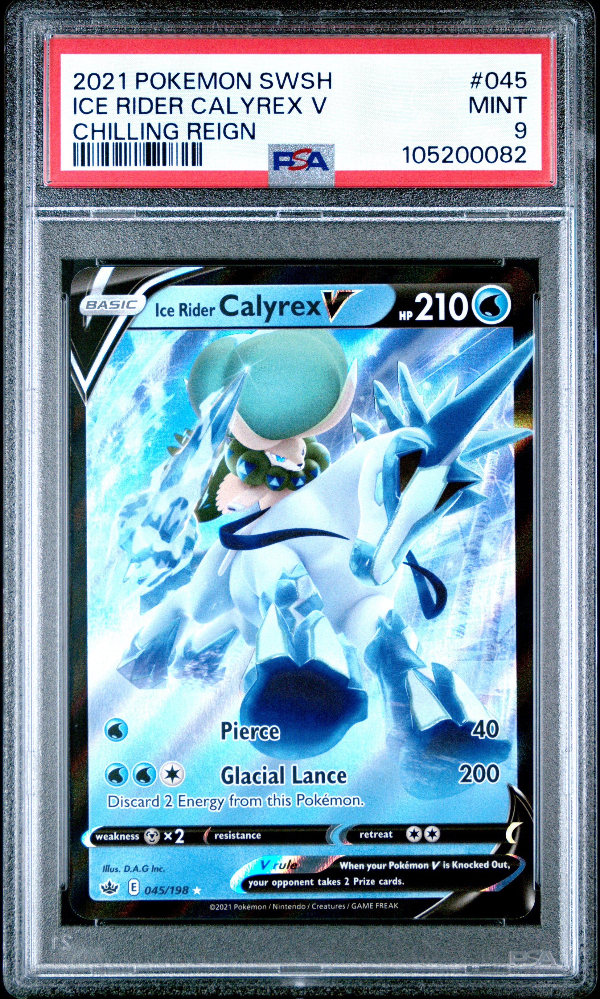 ICE RIDER CALYREX V 45/198 Common POKEMON SWORD & SHIELD CHILLING REIGN CHILLING REIGN PSA9 MINT 9 PSA population 62 <a href=https://www.psacard.com/cert/105200082/psa>https://www.psacard.com/cert/105200082/psa</a>