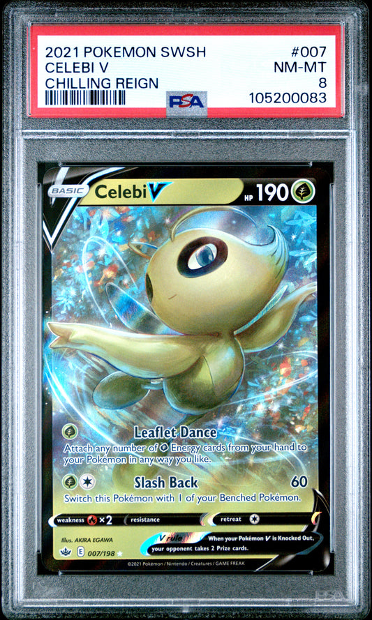 CELEBI V 7/198 Common POKEMON SWORD & SHIELD CHILLING REIGN CHILLING REIGN PSA8 NM-MT 8 PSA population 13 <a href=https://www.psacard.com/cert/105200083/psa>https://www.psacard.com/cert/105200083/psa</a>