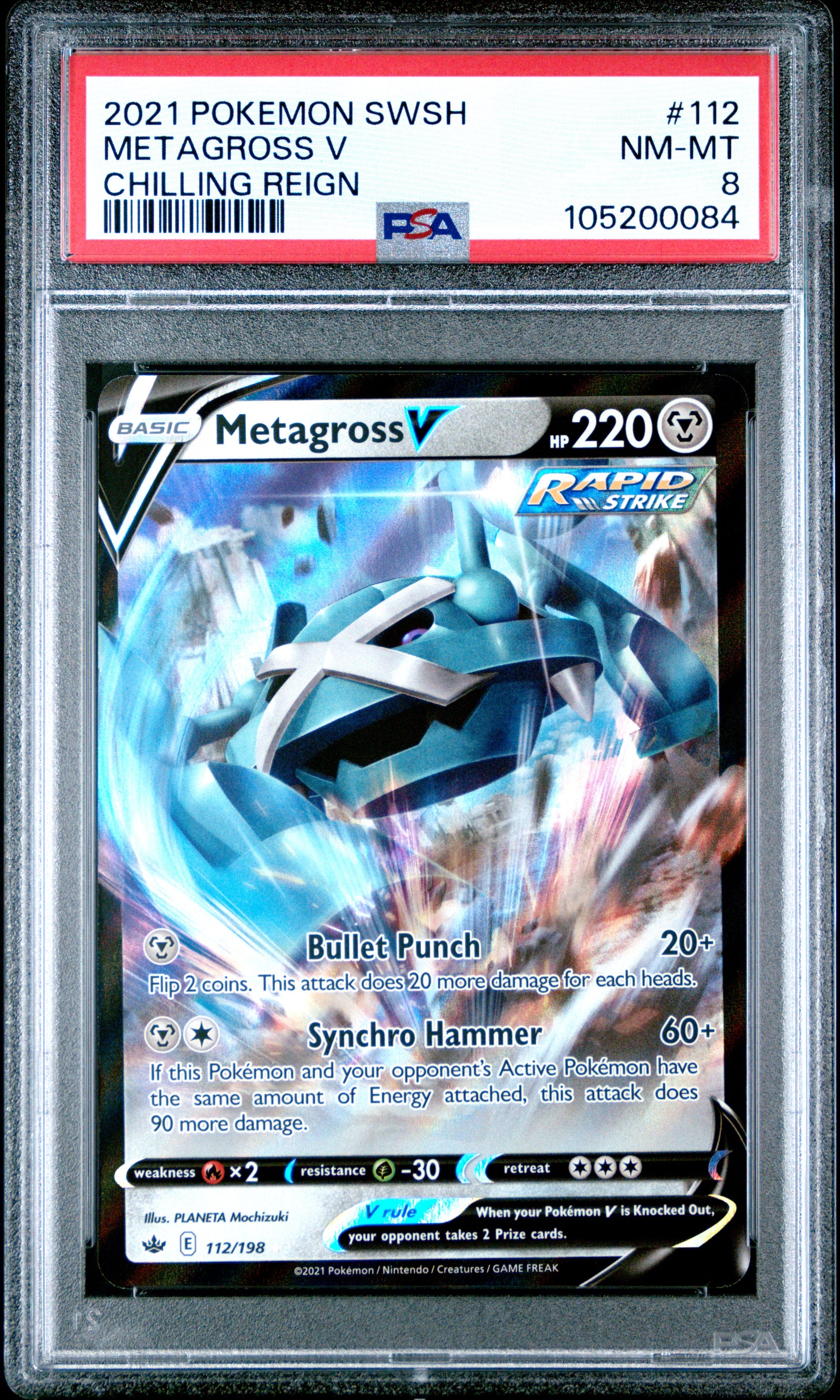 METAGROSS V 112/198 Common POKEMON SWORD & SHIELD CHILLING REIGN CHILLING REIGN PSA8 NM-MT 8 PSA population 4 <a href=https://www.psacard.com/cert/105200084/psa>https://www.psacard.com/cert/105200084/psa</a>