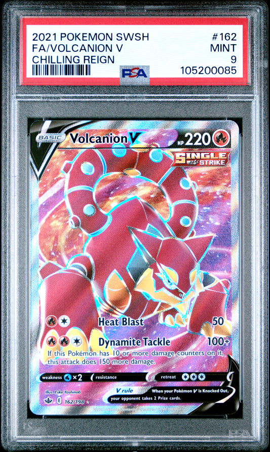 FA/VOLCANION V 162/198 Common POKEMON SWORD & SHIELD CHILLING REIGN CHILLING REIGN PSA9 MINT 9 PSA population 30 <a href=https://www.psacard.com/cert/105200085/psa>https://www.psacard.com/cert/105200085/psa</a>