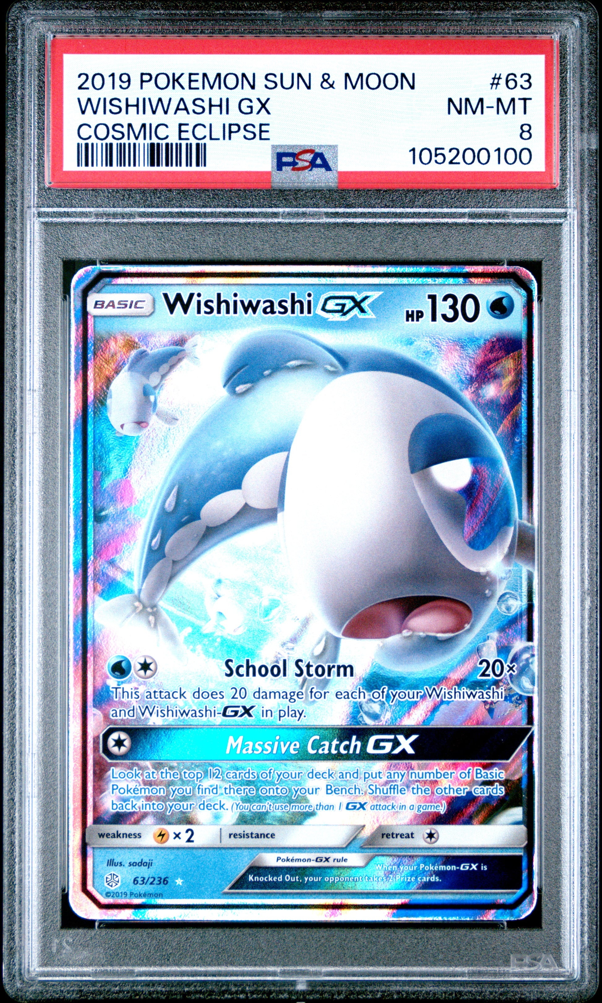 WISHIWASHI GX 63/236 Common POKEMON SUN & MOON COSMIC ECLIPSE COSMIC ECLIPSE PSA8 NM-MT 8 PSA population 13 <a href=https://www.psacard.com/cert/105200100/psa>https://www.psacard.com/cert/105200100/psa</a>