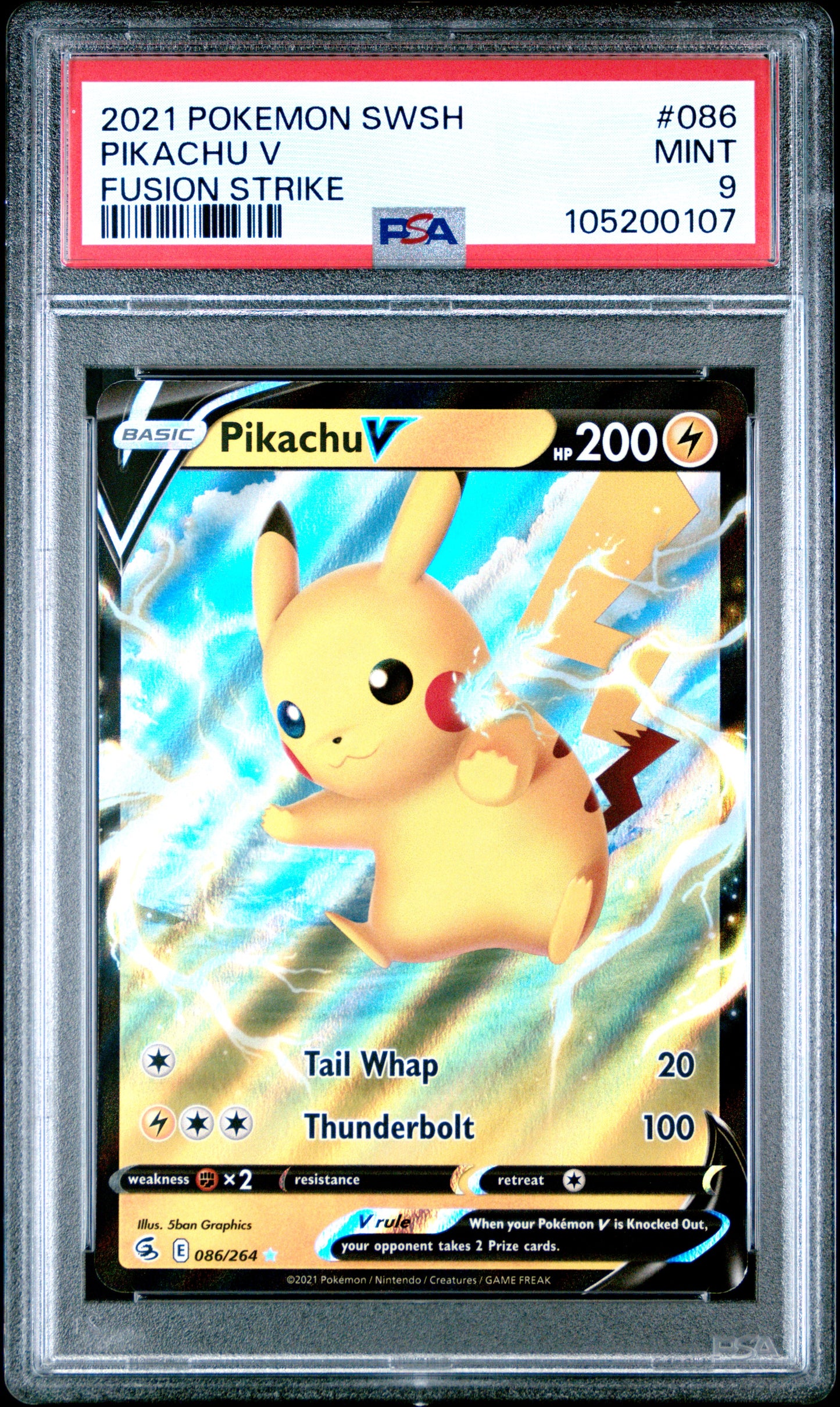PIKACHU V 86/264 Common POKEMON SWORD & SHIELD FUSION STRIKE FUSION STRIKE PSA9 MINT 9 PSA population 195 <a href=https://www.psacard.com/cert/105200107/psa>https://www.psacard.com/cert/105200107/psa</a>